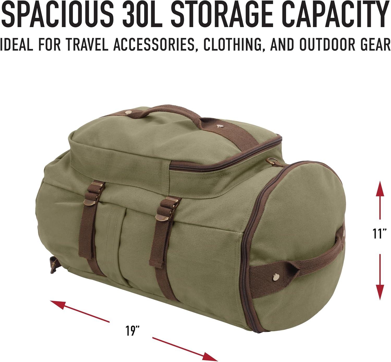 Rothco Convertible Canvas Duffle Backpack – Outdoor Camping Weekend Travel Bag 30L