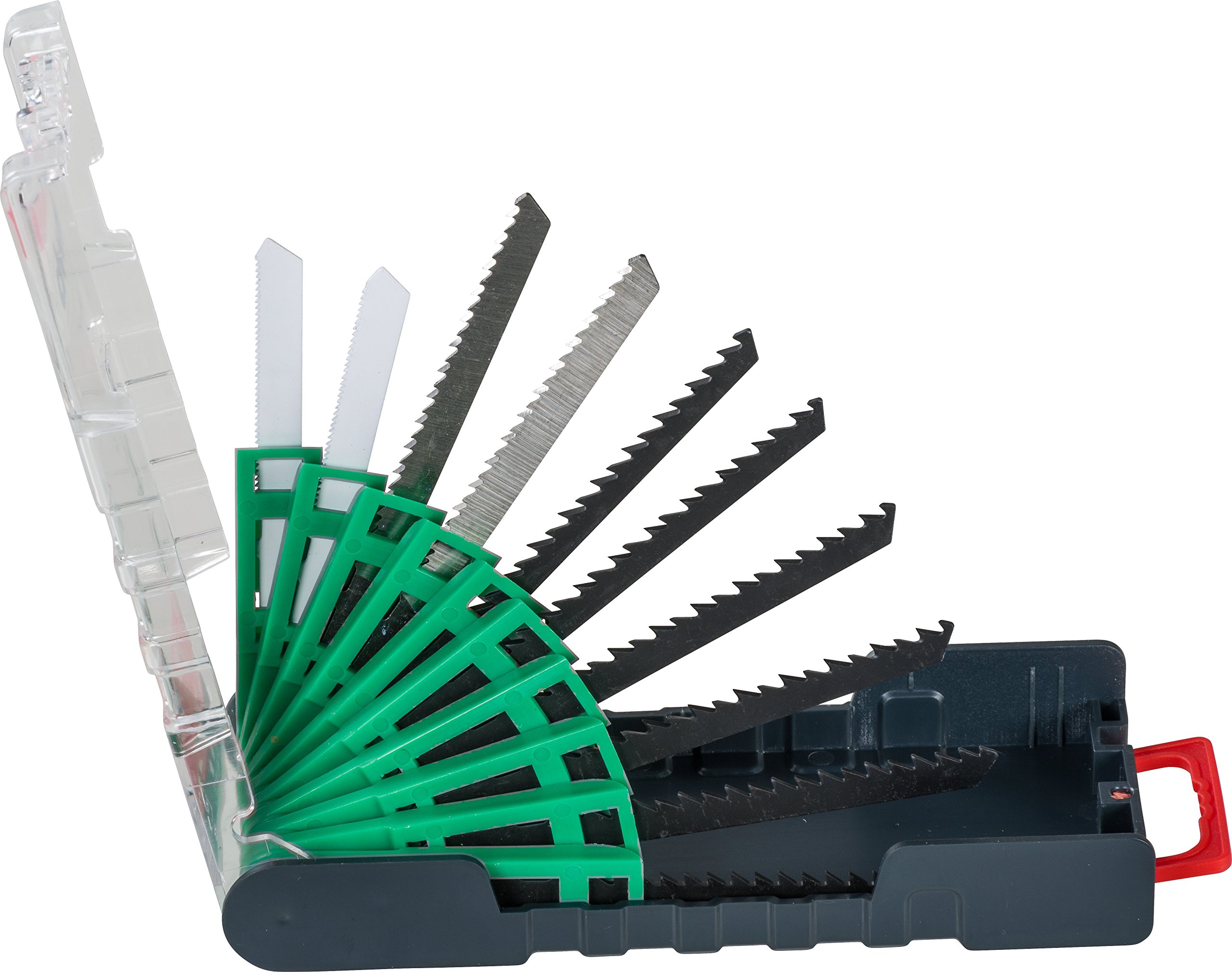 kwb PowerBox Stitch sawl Set for cuts in Wood and Metal - Saw Blade Set, 10 Pieces, Green/Black/Silver/Transparent/White/Red - Image 2