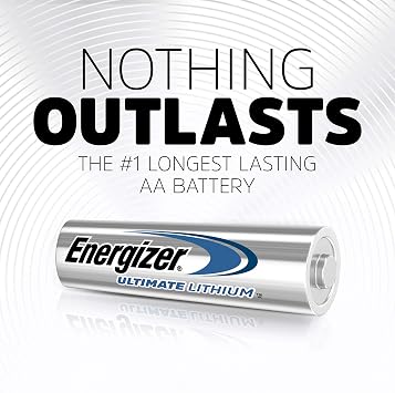 B00003IEME Energizer Ultimate Lithium AA Batteries 4 Pack, 1.5V Longest-Lasting Double A for Cameras, Security Systems & Digital