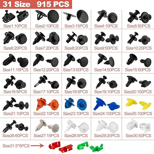 Miniatura 2 de OCGIG Juego de 970 clips de retención de empuje para automóvil y clips de ajuste de sujeción automática, con 31 tamaños más populares, remaches de