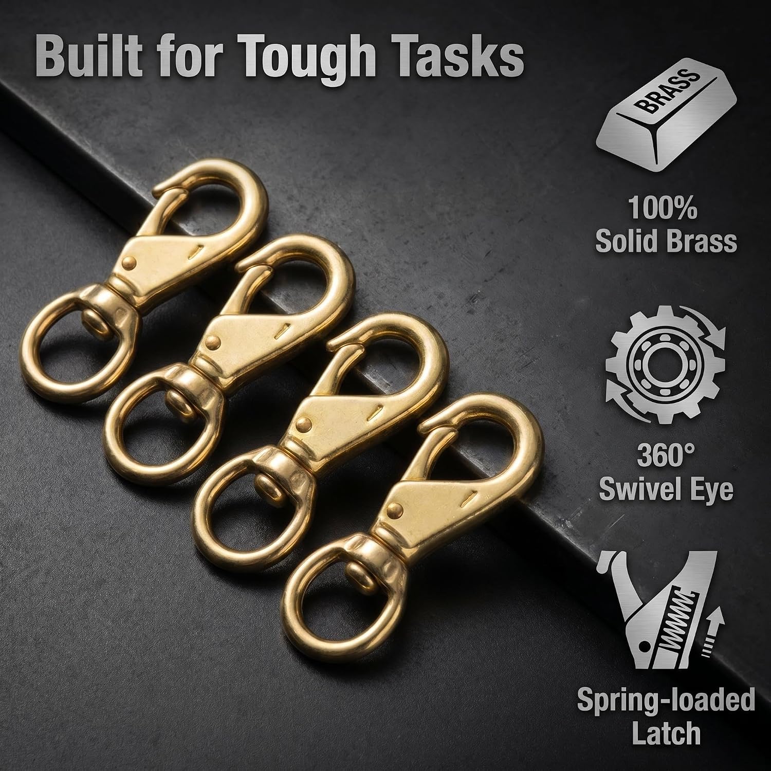 AOWESM 3¼″ Brass Swivel Snap Hook – ¾″ Swivel-Eye Flag Hooks (4-Pack) | Solid Brass Diving Clips #1 — Ideal for Bags, Belting, Leashes, Straps, Luggage, Leathercraft, and Other Applications