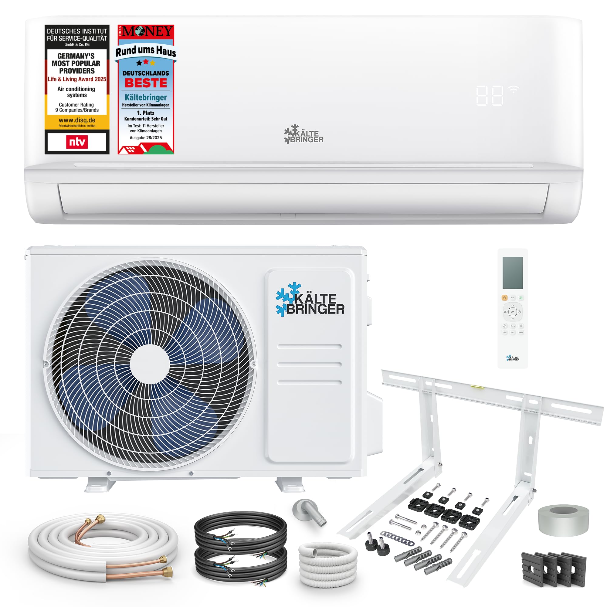 Kältebringer Climatiseur Split Réversible, 12000 BTU/h (3,5 kW) Wi-Fi/Application, Refroidissement A++ / Chauffage A+, Réfrigérant R32, Très Silencieux, Avec Support Mural Inclus