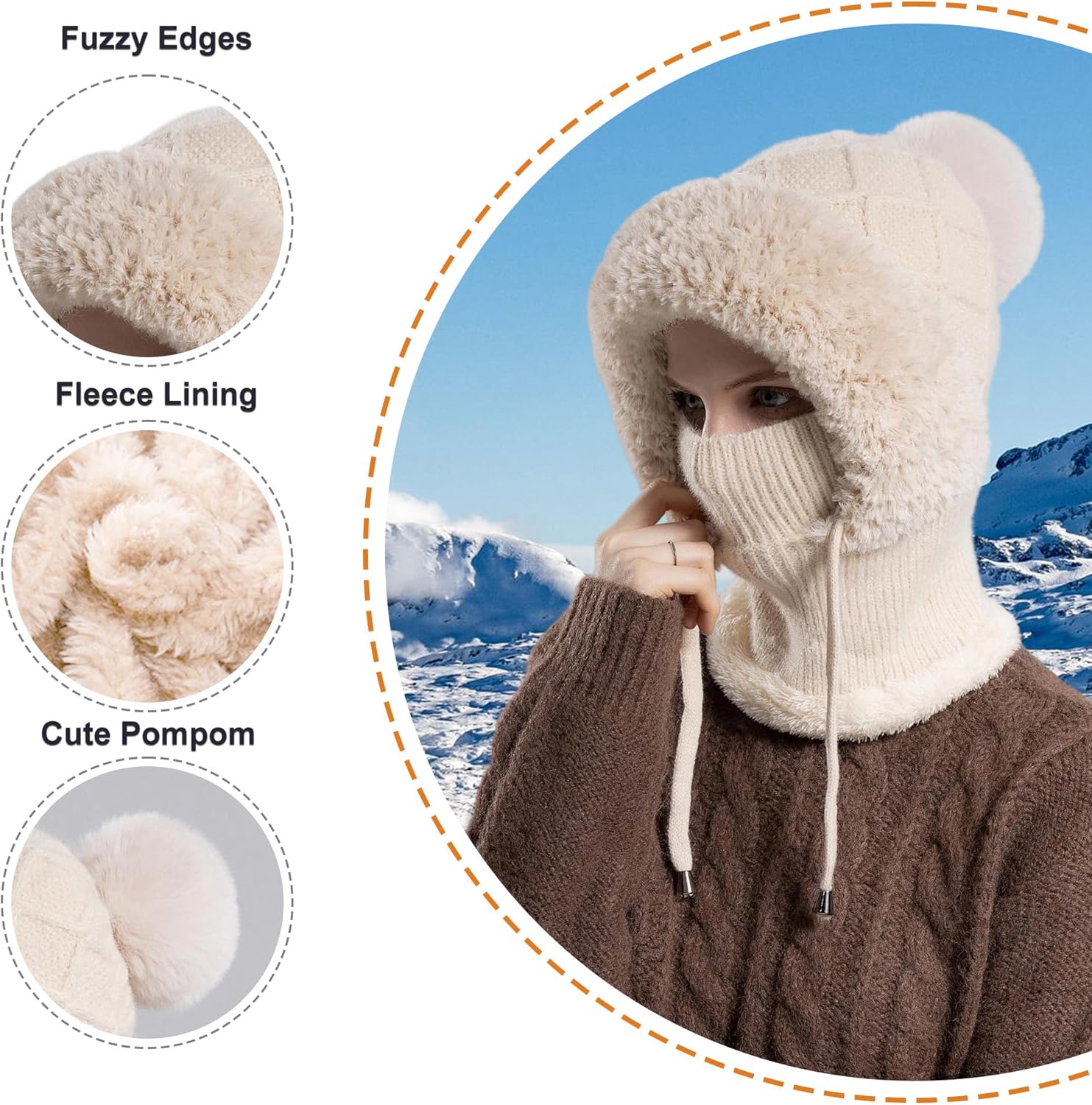 HUAMULAN Women Winter One Piece Beanie Hat Slouchy Fleece Balaclavas Face Mask Neck Scarf Set Earmuff Ski Snow Knit Hats - Image 3