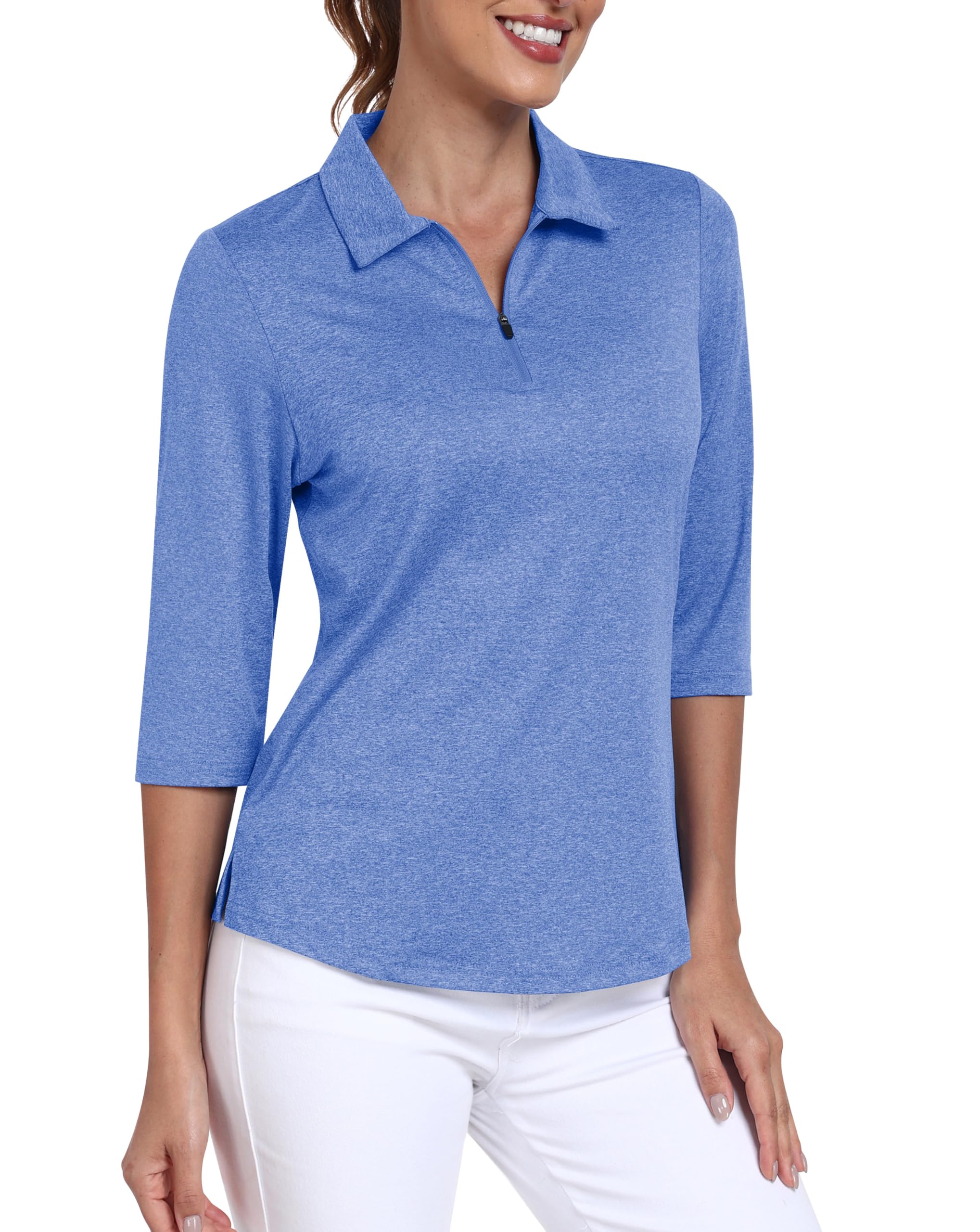 Polo manga 3/4 para mujer MoFiz transpirable para golf y tenis con cremallera en tallas XS-2XL 7