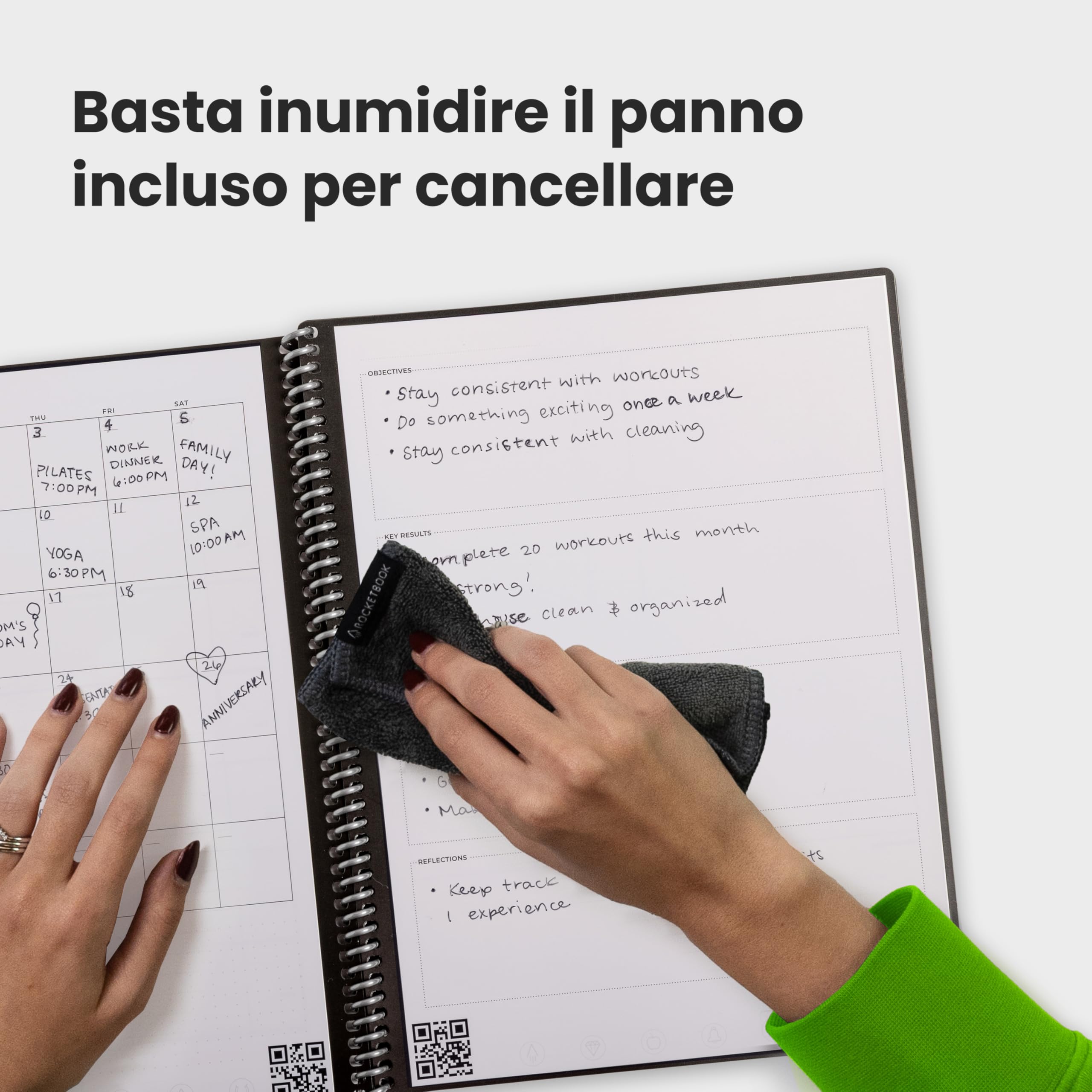 Rocketbook Fusion Planner Agenda Digitale Riutilizzabile, Formato Executive 15 cm x 22,4 cm, Nero - Obiettivi, Calendario Mensile e Settimanale, To-Do List Giornaliera, Pagine a Righe e Puntinate