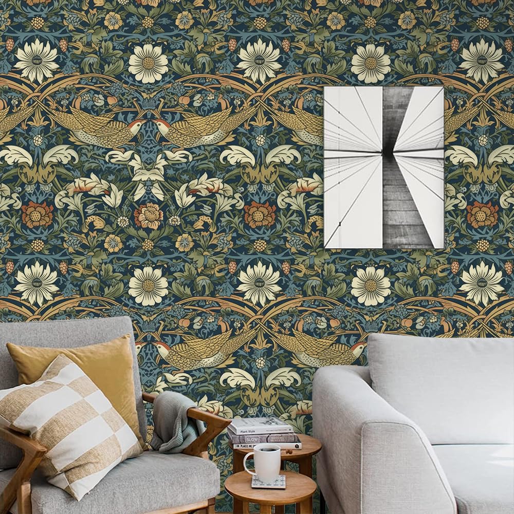 SOEWIOU Abstract Leaf Wallpaper,44.5 * 300 CM Symmetrical Peel and Stick Wallpaper Flower/Leaf/Bird Waterproof Contact Paper for Living Room Bedroom Washroom Cabinet Wall - Image 2