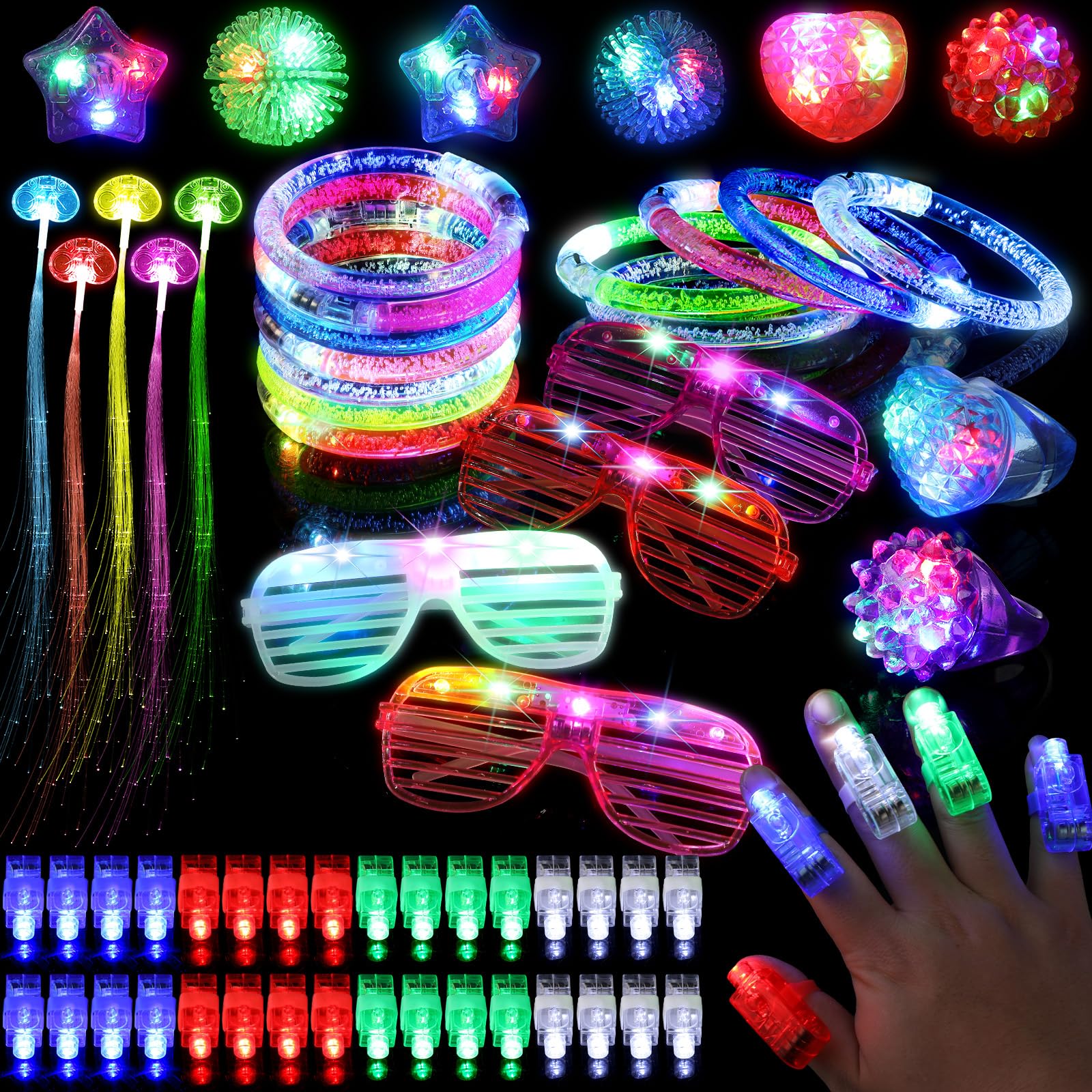 Mikulala 64PCS LED Light Up Toys Party Pack, Glow in The Dark Party Accessories Supplies with Finger Lights(40)
