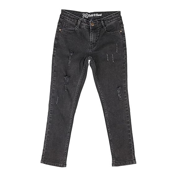 Knit N Knot- Cotton Stretch Washed Torn/raptured/Tearing/Fashionable, Trendy, Latest Style Slim fit Dark Grey Black mid Rise Best Jeans for Kids Boys