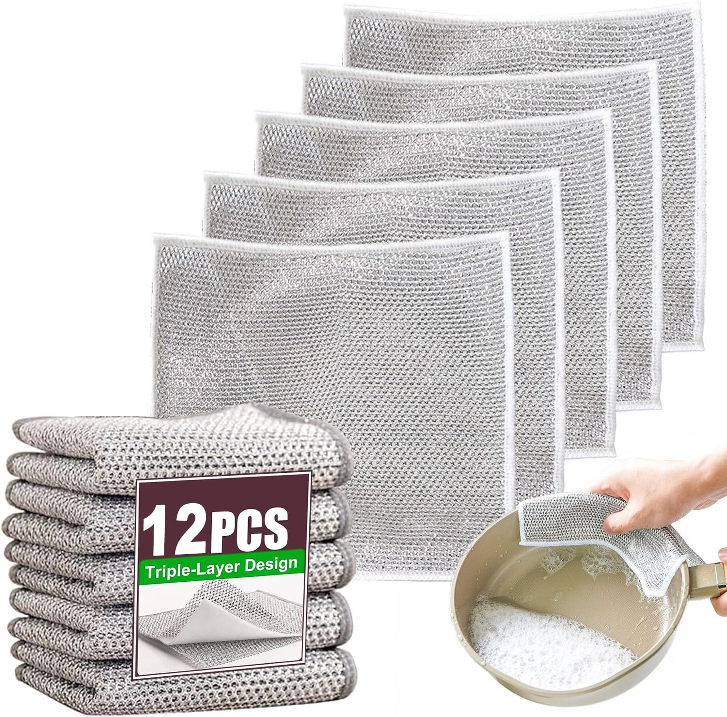 One94Store Wire Dish Wash Cloth Non-Scratch Reusable Gaps Cleaning Brush Steel Wire Rags for Wet and Dry Stainless Steel Scrubber Cleaning Cloth for Kitchen, Sinks, Counters (Pack of 12) (B0D7SBRBCY) Amazon Price History, Amazon Price Tracker