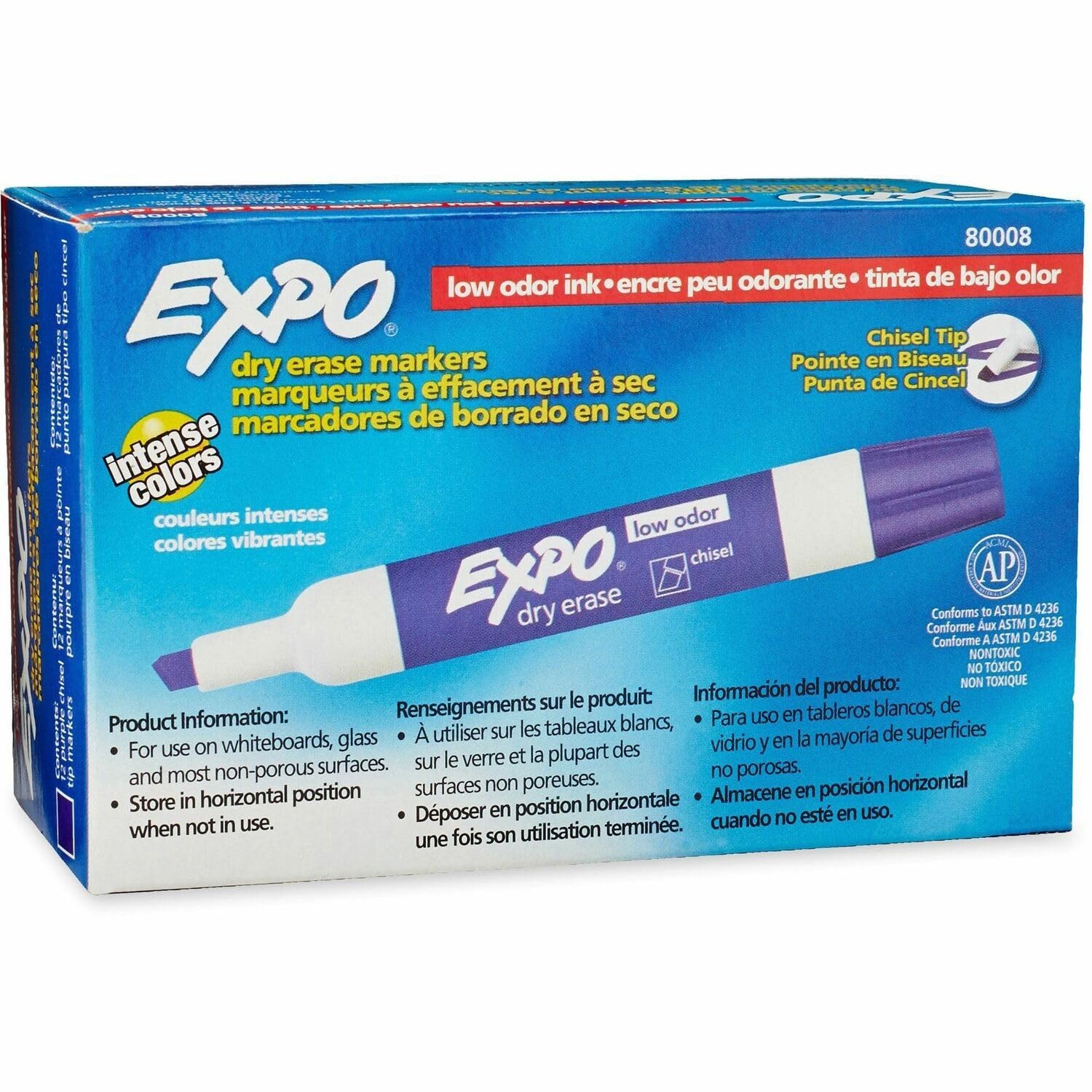 EXPO Low-Odor Dry-Erase Markers Chisel Point Purple Pack Of 12