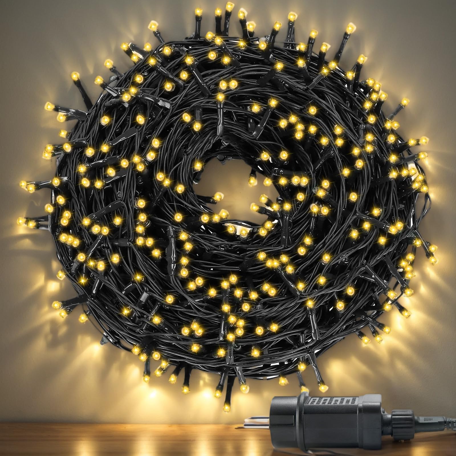 Guirlande Lumineuse Extérieur 100M 1000LEDs, Guirlandes LED Étanche IP44 avec 8 d'éclairage Modes & Mémoire, Guirlande de Noël Décoration Jardin Maison Fête Mariage, Blanc Chaud