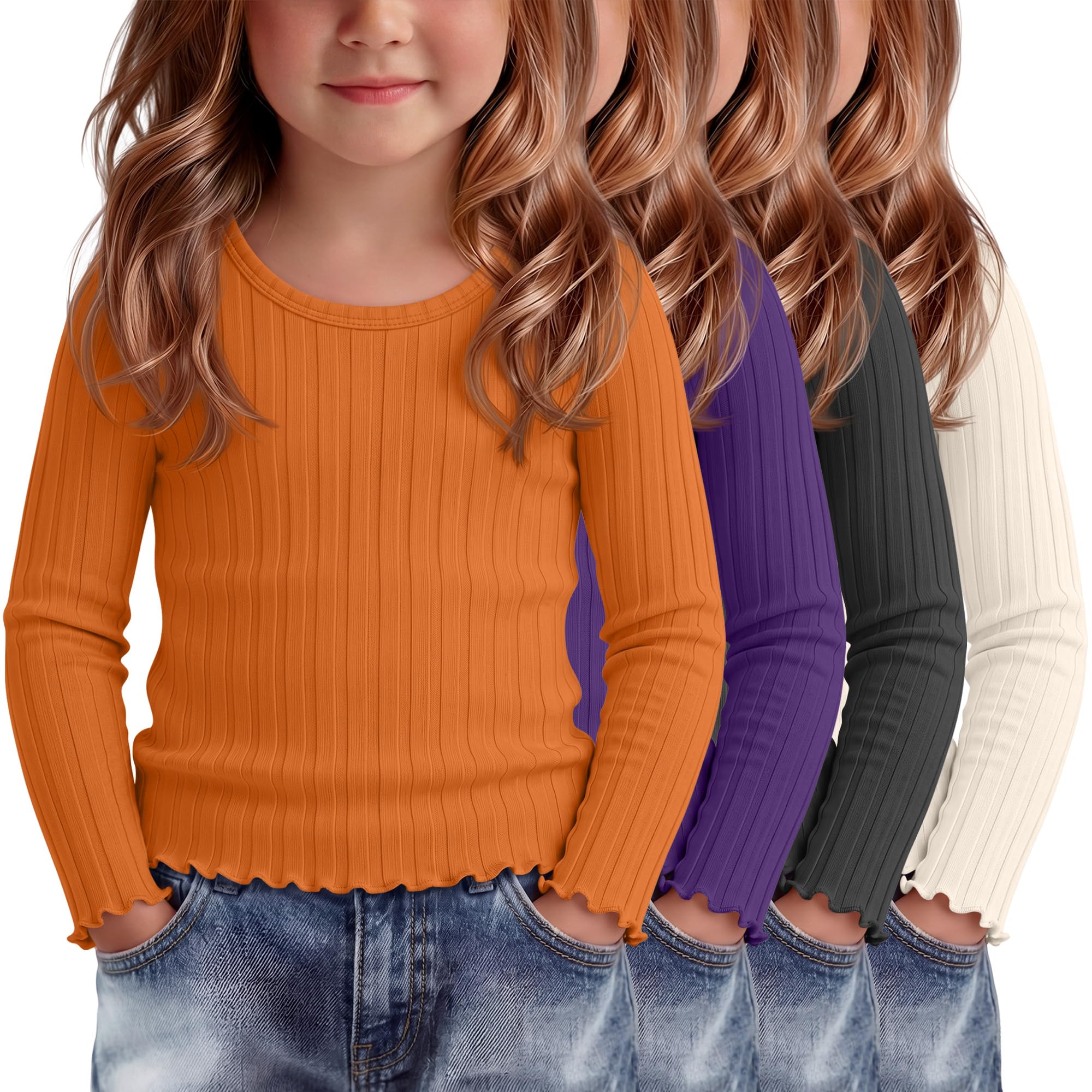 4 Pack Toddler Girls Cute Fall Long Sleeve Shirts