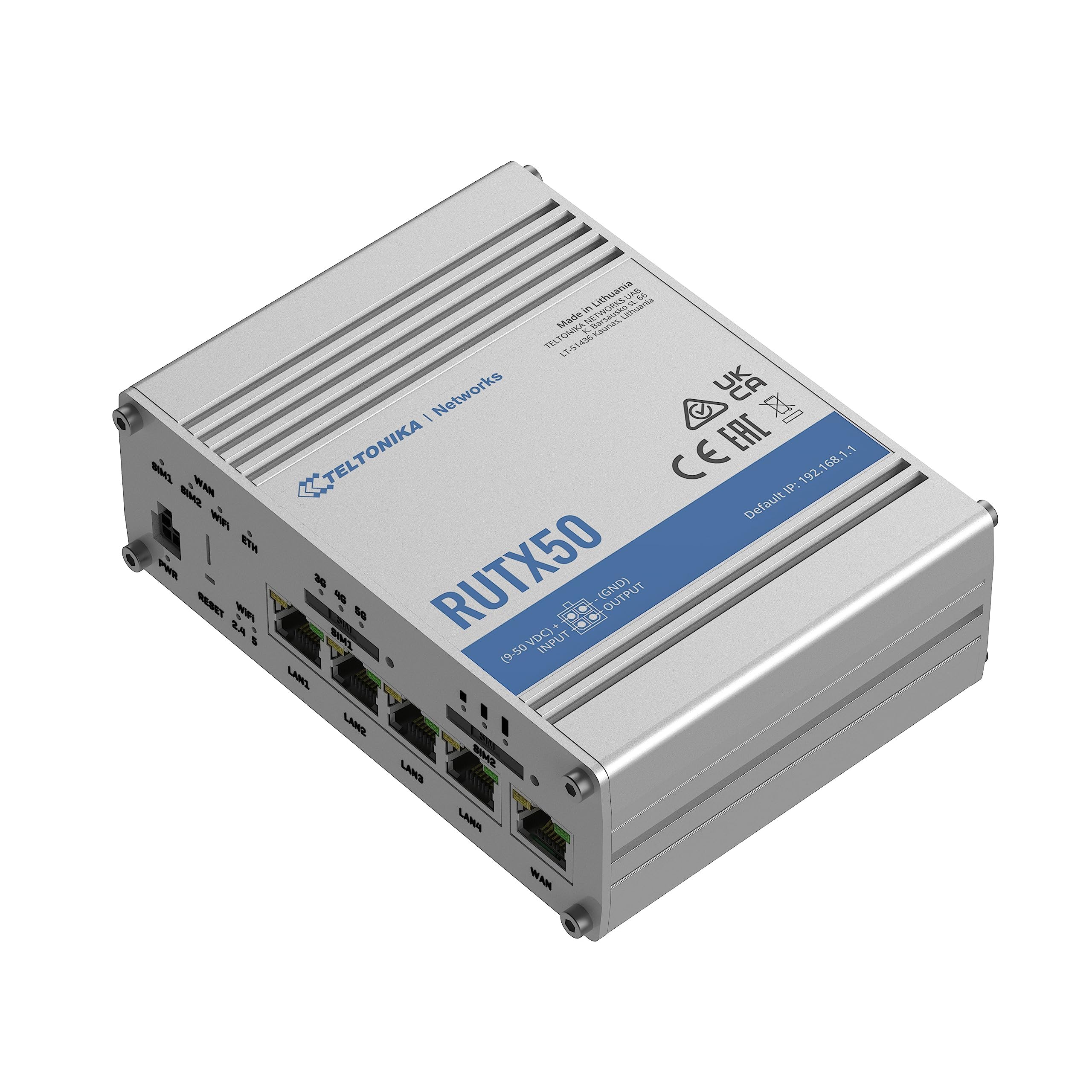 TeltonikaRUTX50 Industrial 5G Router, 4G Cat 20, 3G, Dual SIM, Wi-Fi 5, 5x Gigabit Ethernet Ports