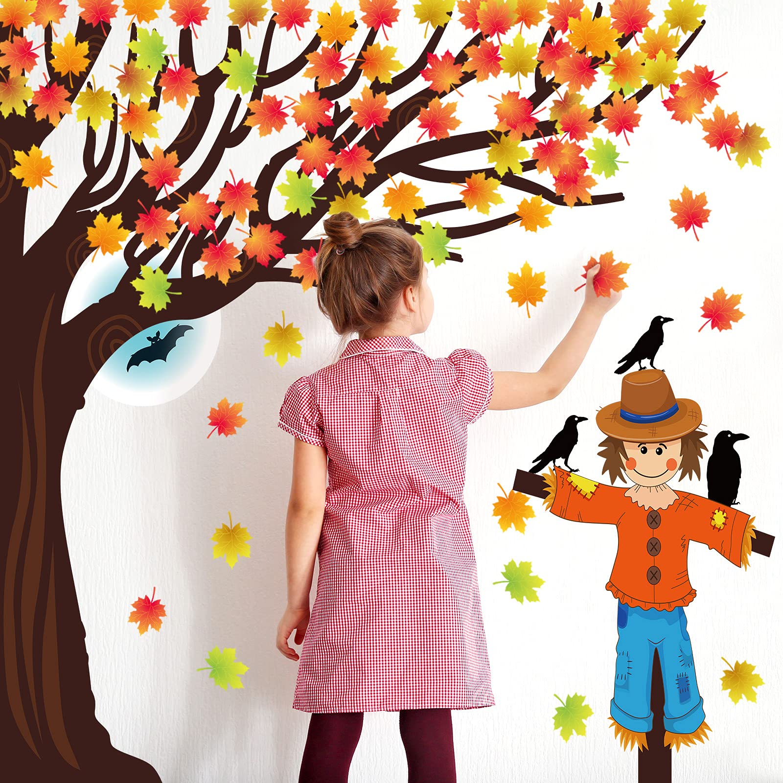 128-teiliges Herbst-Pinnwand-Set Mit Baum, Blättern & Vogelscheuche – Für Klassenzimmer & Wanddeko