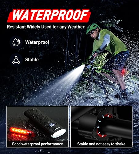 Miniatura 6 de Juego de luces de bicicleta recargable por USB, 5400 mAh para bicicleta y luz trasera con pantalla digital, 3 LED superbrillantes de 1600 lúmenes, 6