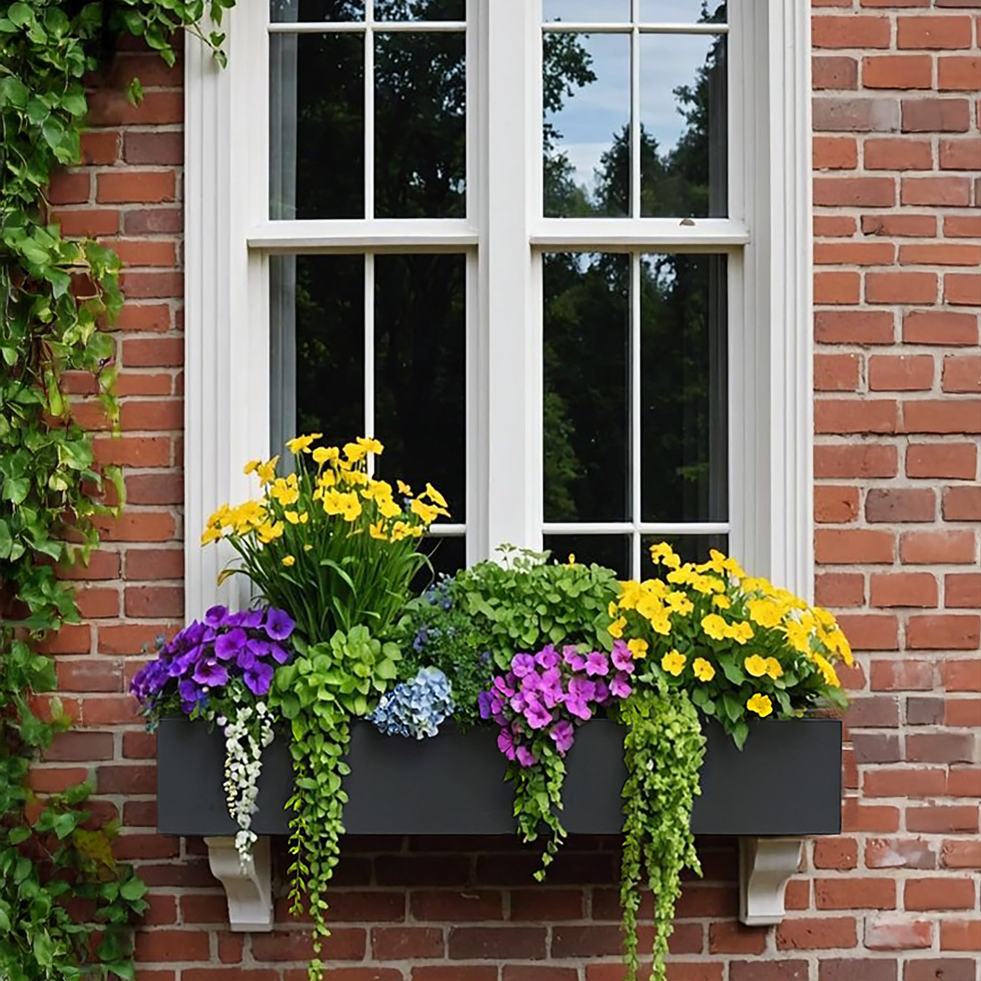 IDEALIST 80cm Planter | Dark Grey Reinforced Stone Outdoor Window Box | Narrow Trough | Windowsill Planter with Drainage Holes L80 W17 H17 cm, 24 litres