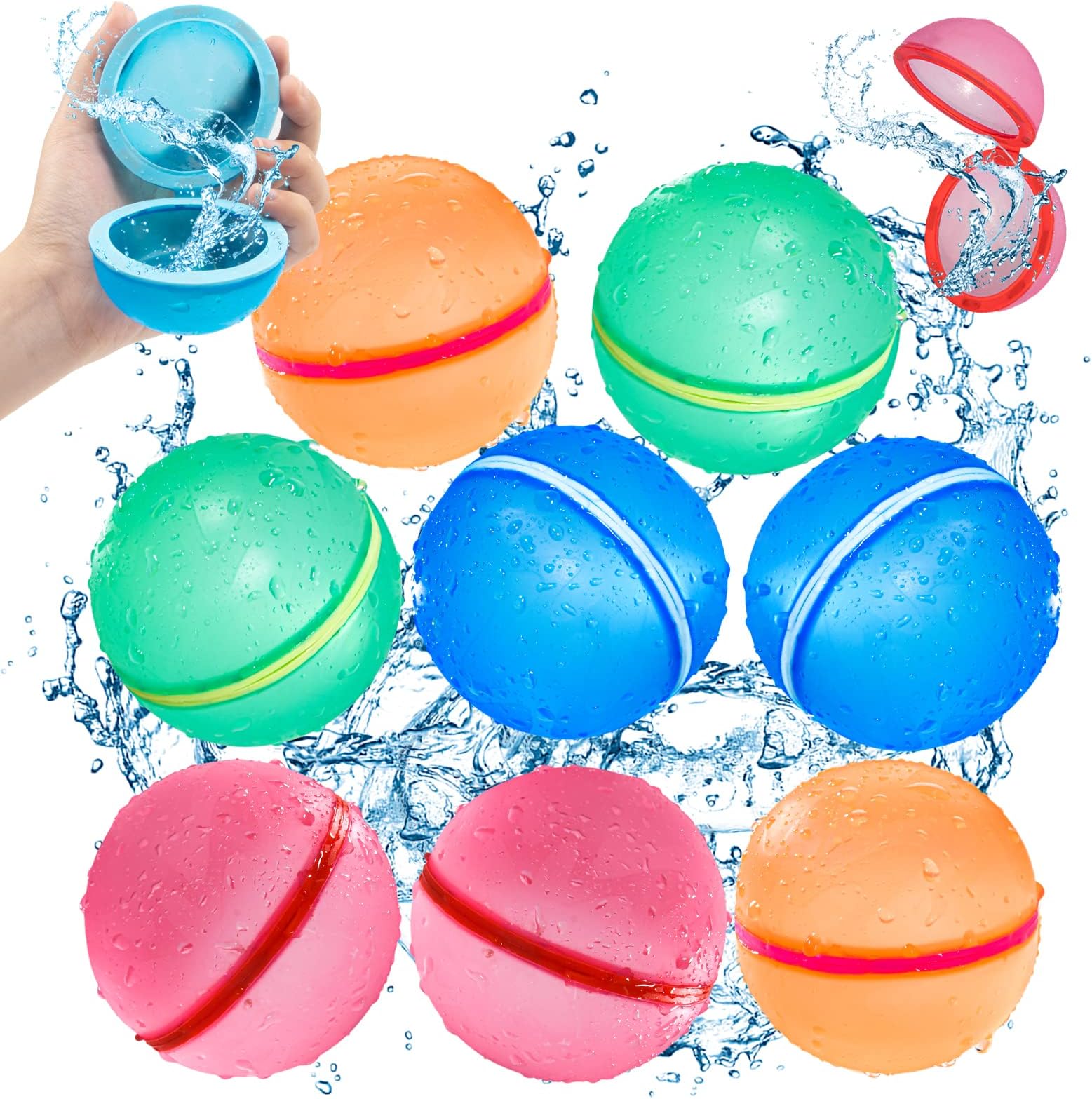 SOPPYCID Durable Water Balloons Magnetic Bomb, 8Pcs Water Balls Outdoor Toys, Pool Toys, Self-Sealing Water Bomb for Kids Adults Outdoor Games, Swimming Pool Party Supplies