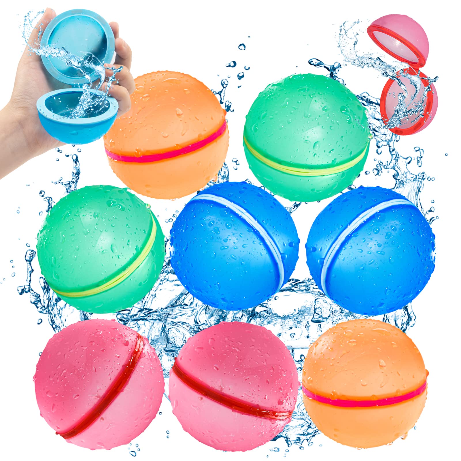SOPPYCID Durable Water Balloons Magnetic Bomb, 8Pcs Water Balls Outdoor Toys, Pool Toys, Self-Sealing Water Bomb for Kids Adults Outdoor Games, Swimming Pool Party Supplies