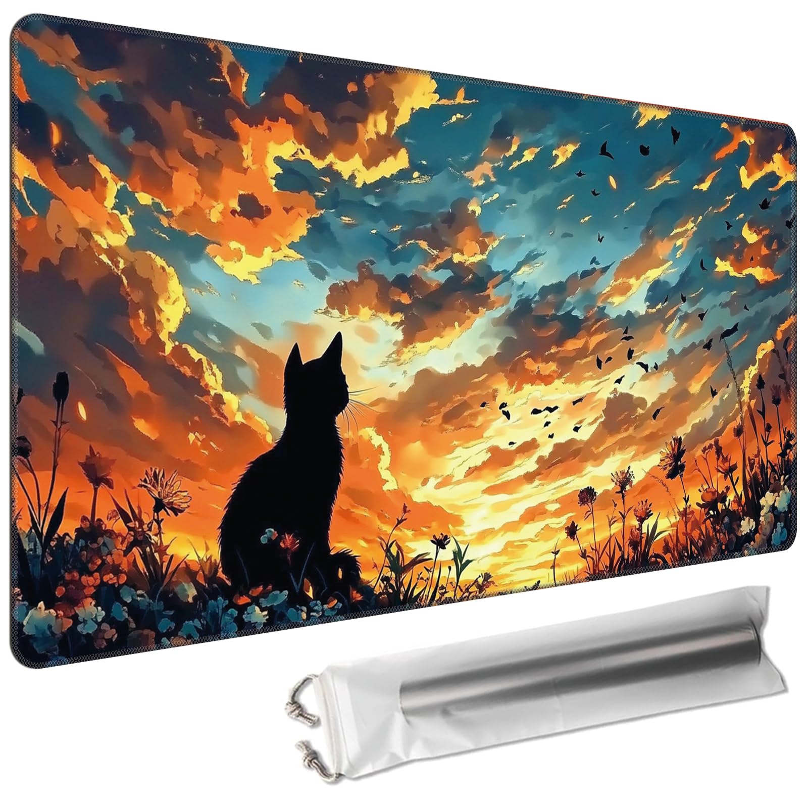 Cdkfxjy MTG Playmat 24 x 14in Includes Storage Bag,TCG Playmat with Soft Surface Premium Non-Slip Rubber Backing Stitched Edges Durable Gaming Mat,Cat Watching Sky — image 1