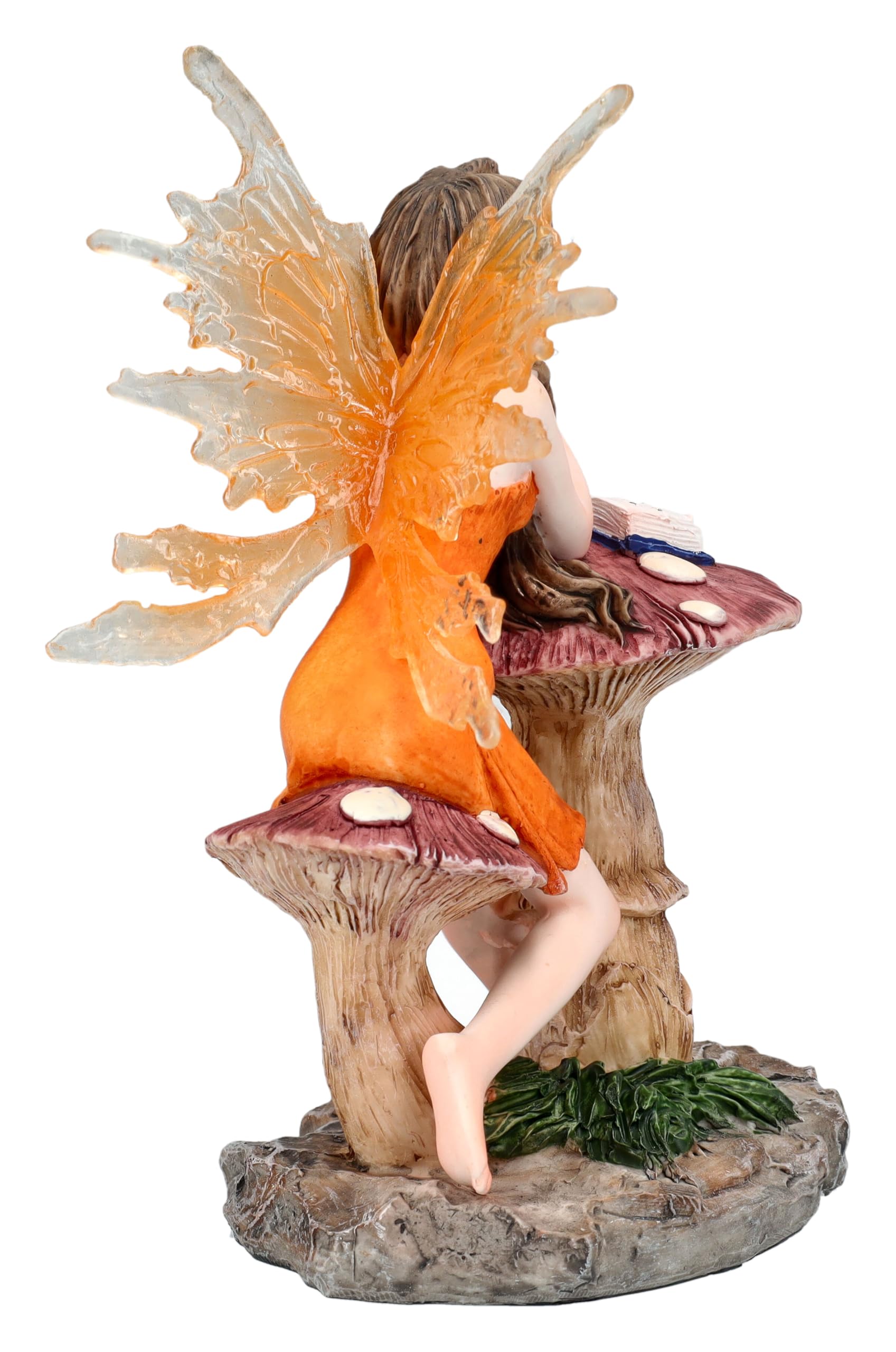 Figuren Shop GmbH Lesende Elfenfigur Isilwen auf Pilz – Fantasy Deko für Bücherfreunde, 15 cm