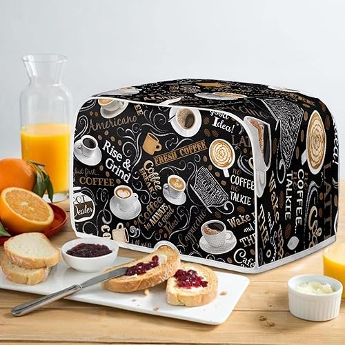 Miniatura 4 de Mumeson Cubierta para tostadora con estampado de café, decoración de accesorios de cocina, protector de horno para hacer pan, tostadora de 4