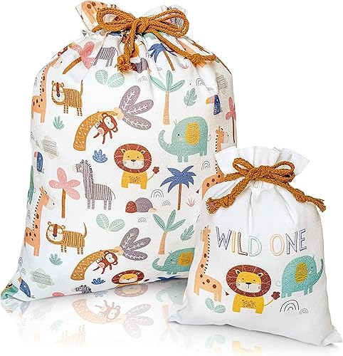 Bolsas de regalo con cordón de Gather & Knot  20 pulgadas grande 12 pulgadas pequeño  Lona de alta calidad  Envoltura de tela reutilizable para baby