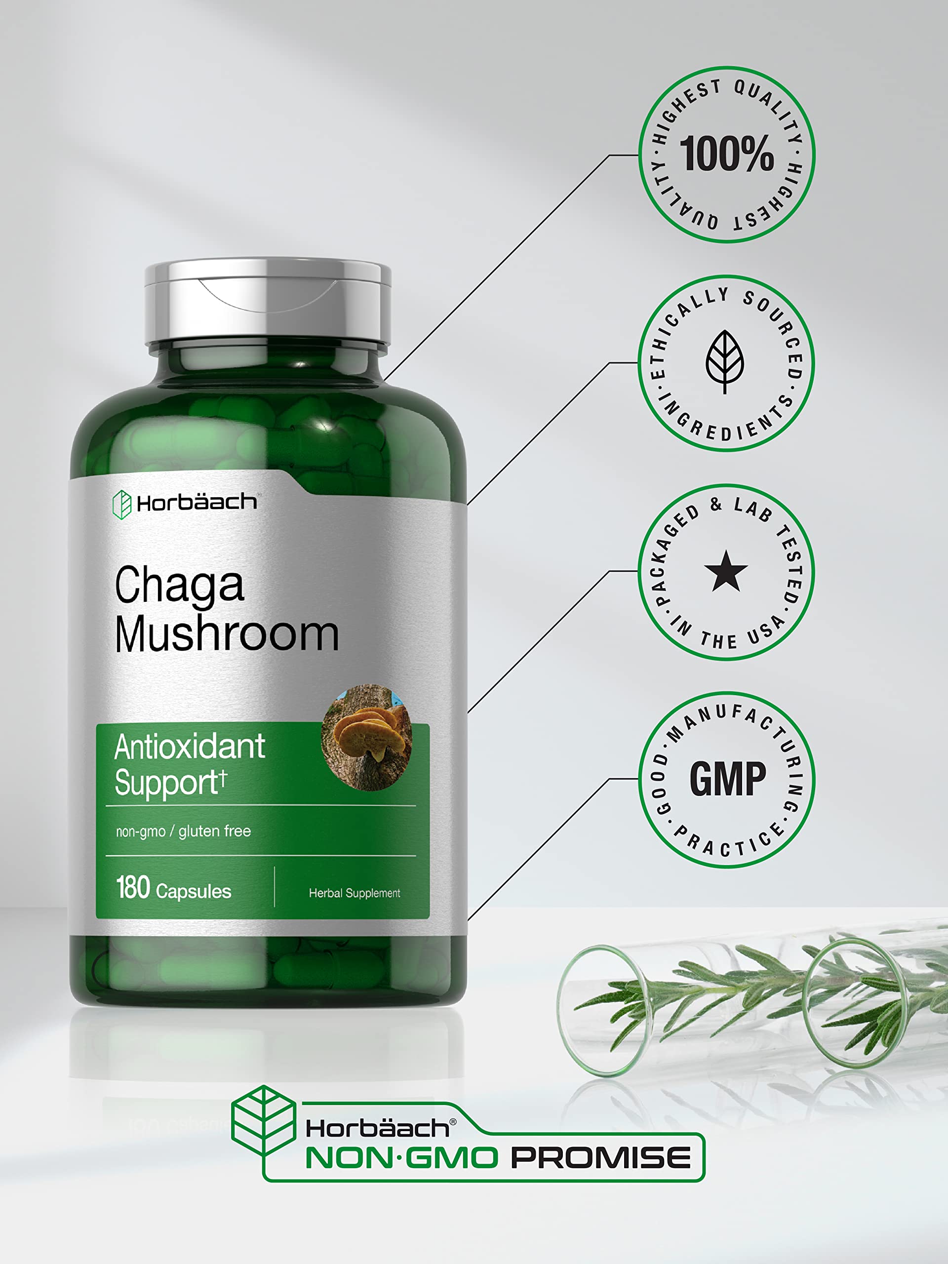 Horbäach Chaga Mushroom Extract Capsules | 180 Pills — Amazon image 5