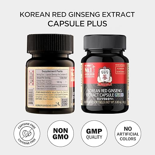 Miniatura 6 de JUNG KWAN JANG Cápsula de extracto de ginseng rojo coreano Plus  Suplementos veganos de apoyo energético todo en uno  Sin cafeína y sin OMG (30