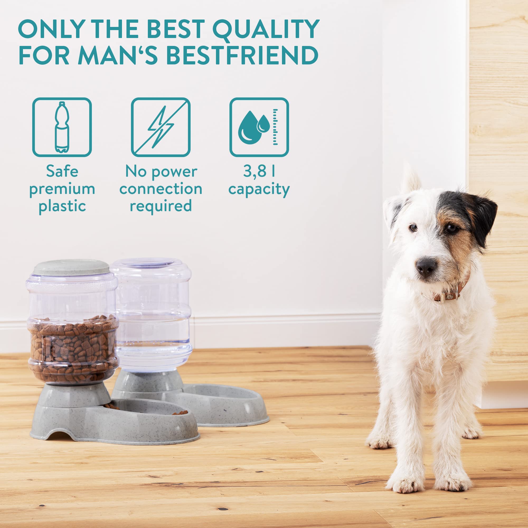 Navaris Set 2X Dispenser Automatico Cibo Acqua - Distributore Crocchette Cani Gatti 3,8L - Senza Batterie - Distributori Erogatori Animali Domestici