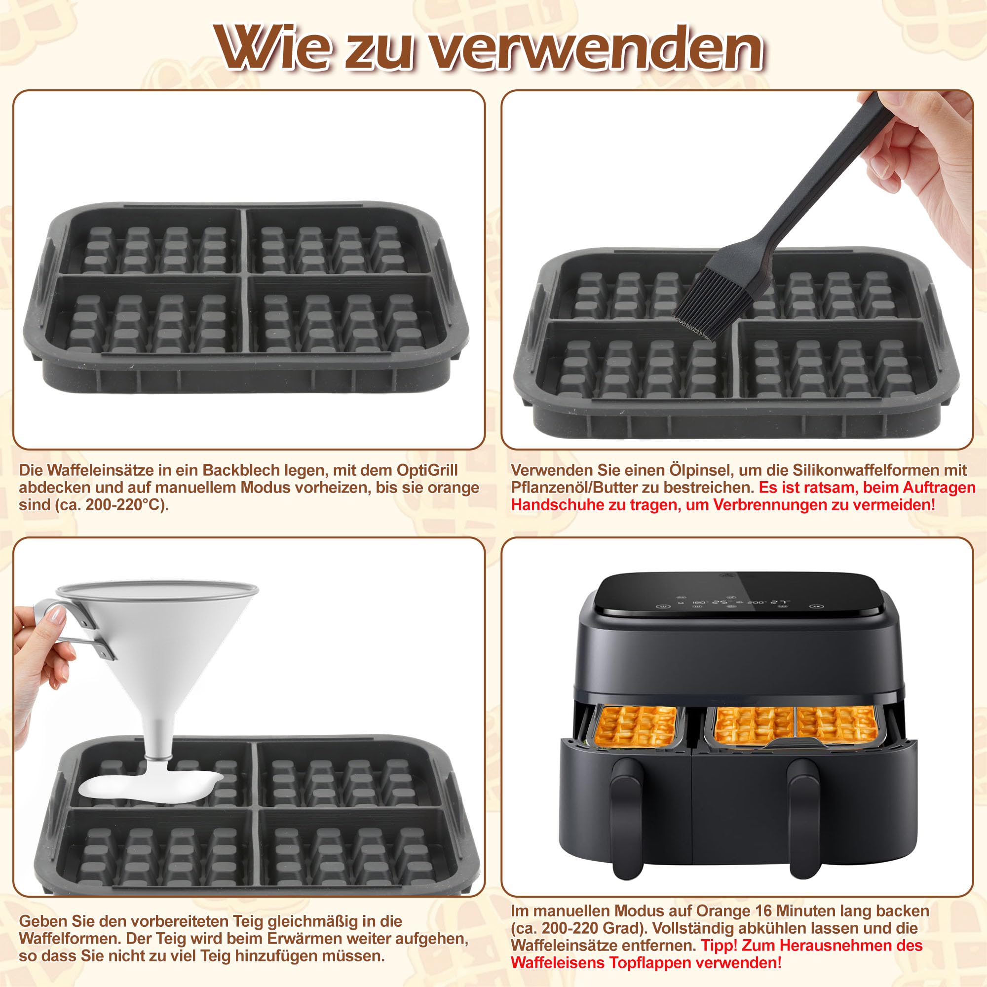 2x Waffeleinsätze Für Philips Airfryer - Silikon Backformen Für Dual Basket