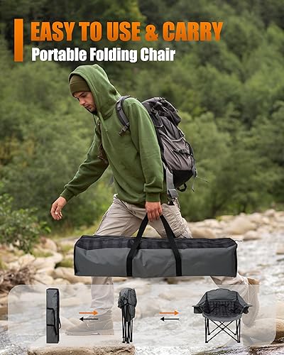Miniatura 7 de Silla de campamento extragrande XL para adultos, sillas de campamento plegables acolchadas y resistentes con soporte para tazas, soporta 500 libras,