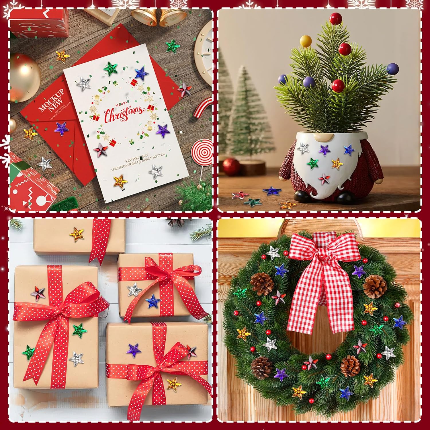 JANYUN 800 Pcs Christmas Acrylic Star Rhinestones, Christmas Star Flat Back Gems Colorful Star Table Scatter for Vase Filler DIY Crafts Home Decor (Multicolor) - Image 6