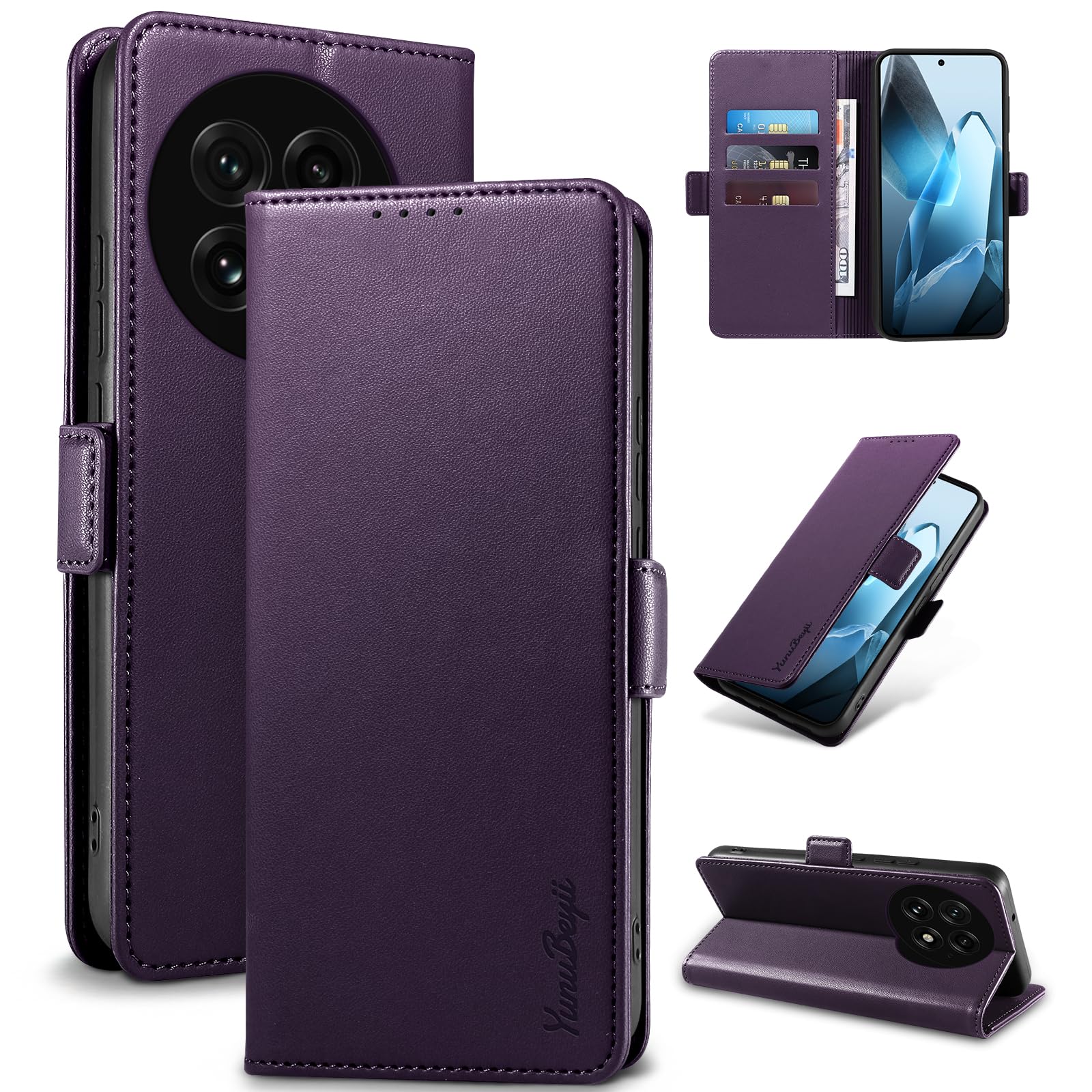 Yunubeyii Wallet Flip Case for OnePlus 13 5G - [RFID Blocking] Luxury PU Leather Card Holder Magnetic Phone Cover with Kickstand,Shockproof Protective