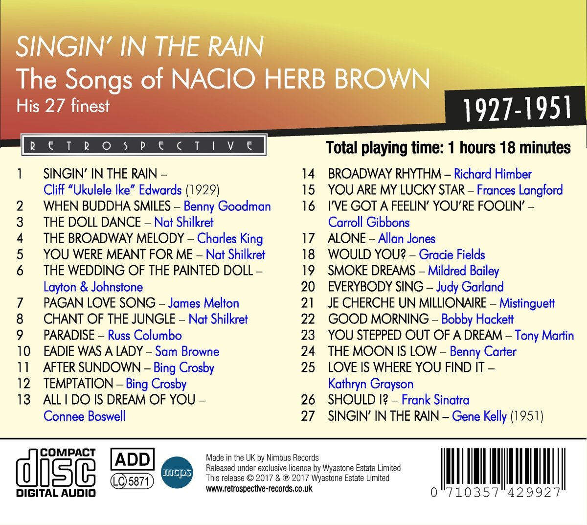 Singin' in the Rain - The Songs of Nacio Herb Brown His 27 Finest 1927-1951