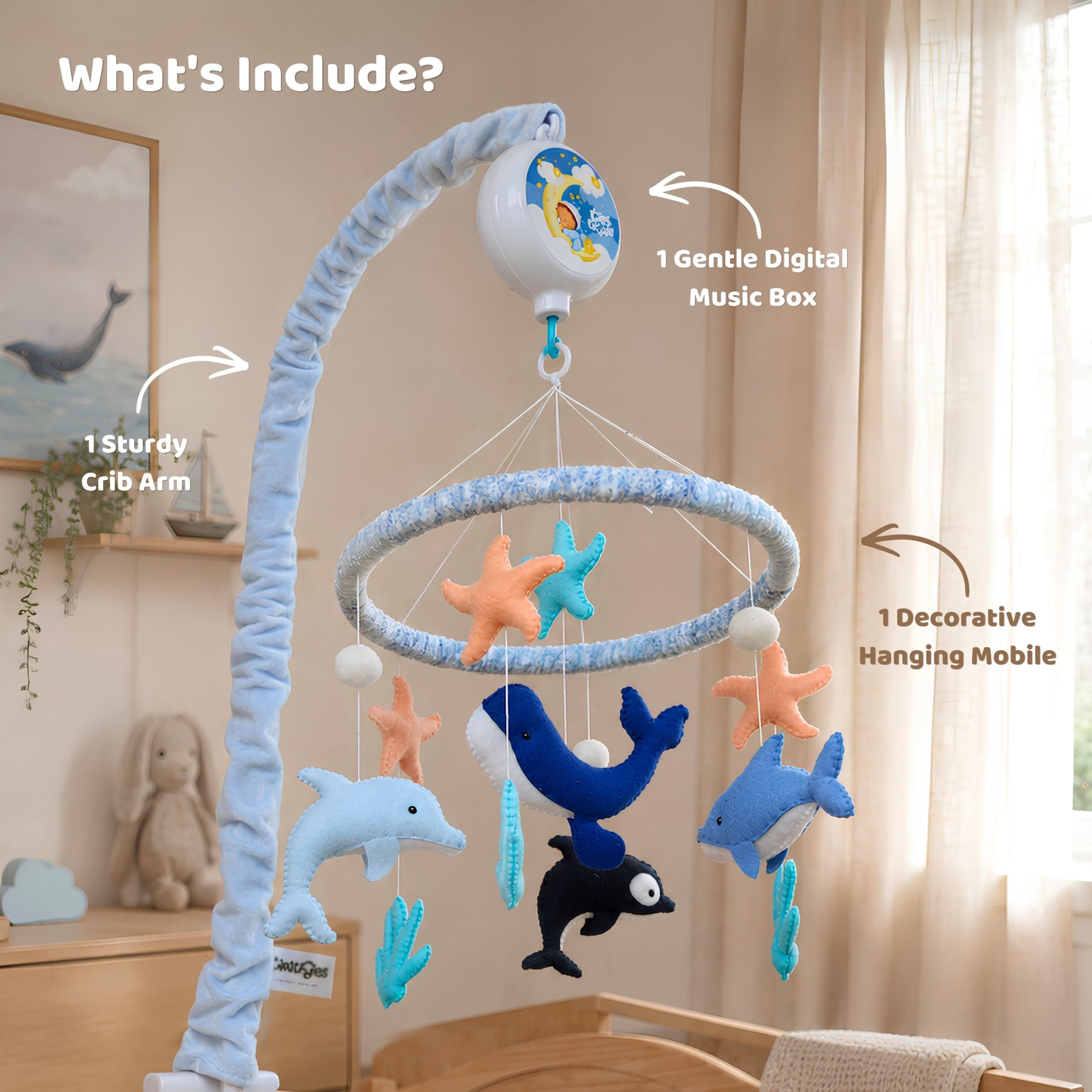 Giostrina per culla, motivo: creature marine, per bambini e bambine, con 12 ninne nanne, decorazione regalo per la cameretta dei bambini