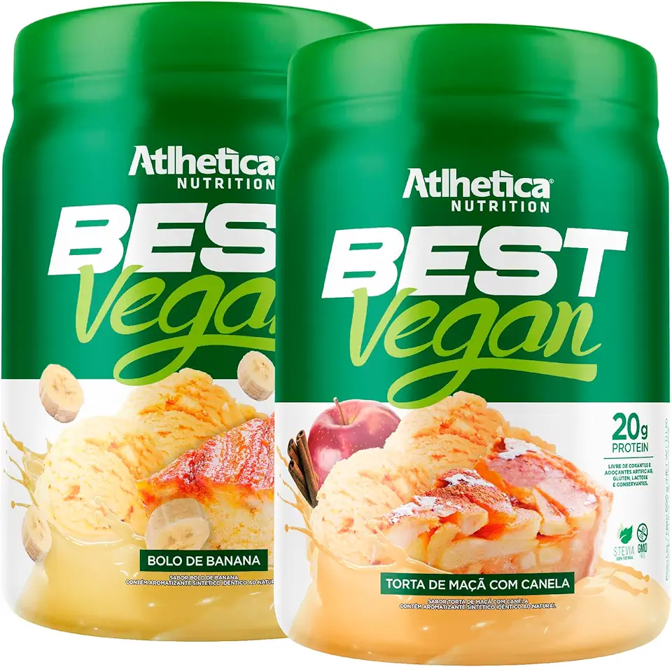 Kit 2x Best Vegan 500g - Formula Blend Vegano - Proteina da Ervilha e Arroz Atlheticanutritioon (2x Potes 500g, Bolo de Banana/Torta de Maça com Canela)