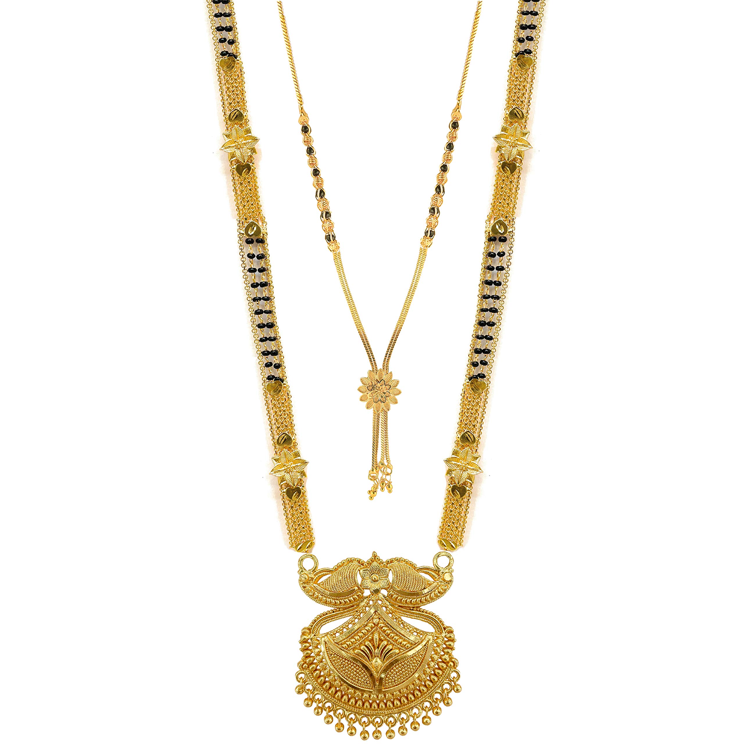 Brado Jewellery Traditional Necklace Pendant Gold Plated Hand Meena 30Inch Long & 18Inch Combo Of 2 Mangalsutra Tanmaniya Nallapusalu Black Beads For Womens & Girls (Yellow) (B091FJK6PX) Amazon Price History, Amazon Price Tracker