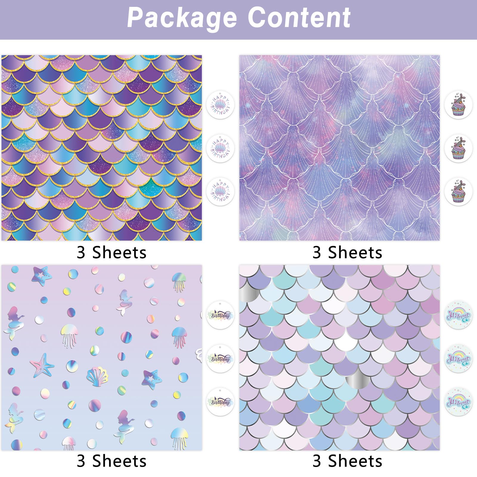 JOINFANXIN 12 Hojas De Papel De Regalo De Sirenas, Papel De Regalo Para Manualidades, Envoltura De Regalo Para Bodas, Cumpleaños, Manualidades, Envoltura De Regalo