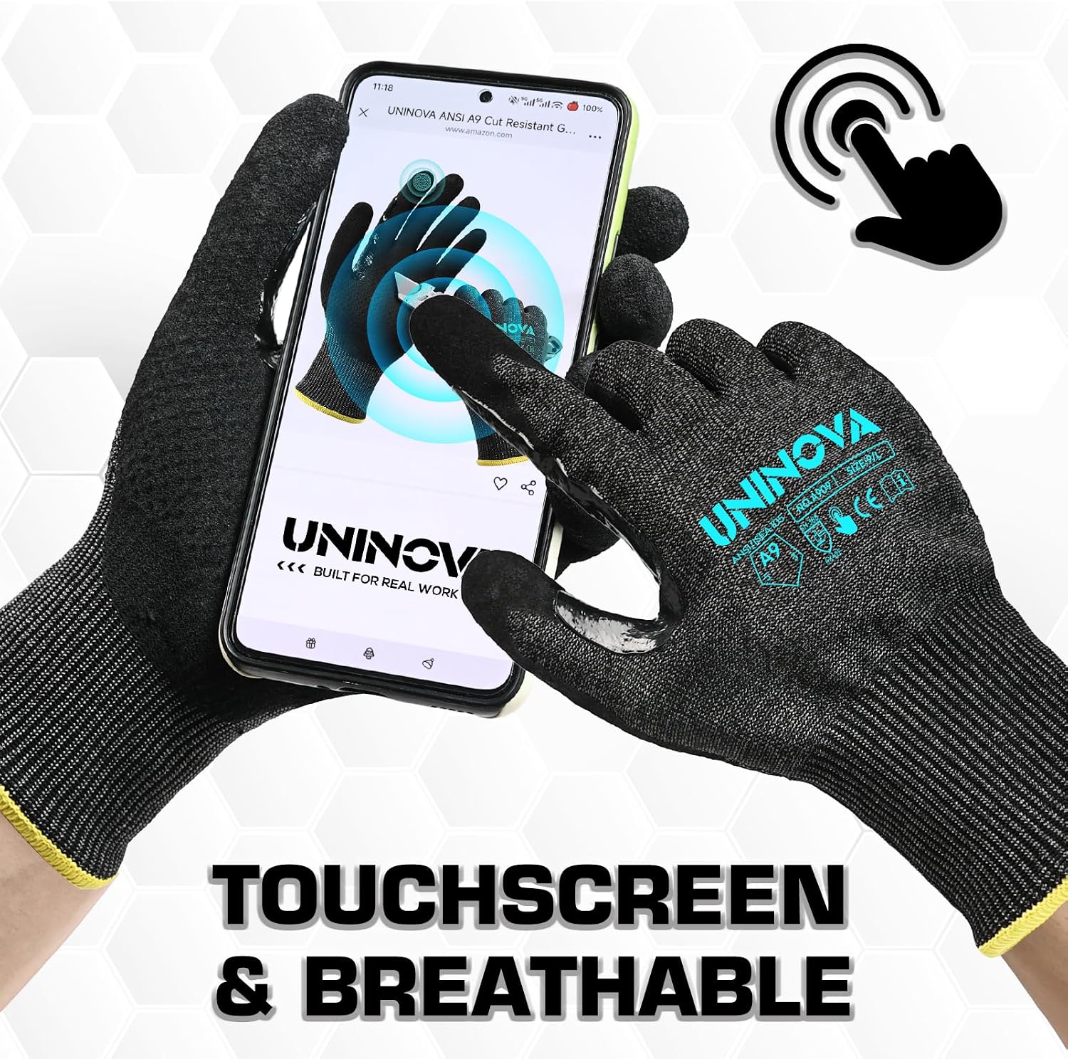 ANSI A9 Cut Resistant Gloves, Sandy Nitrile Coated, 15-Gauge Cut Proof Gloves for Metal Glass Handling, 3/6/12 Pairs