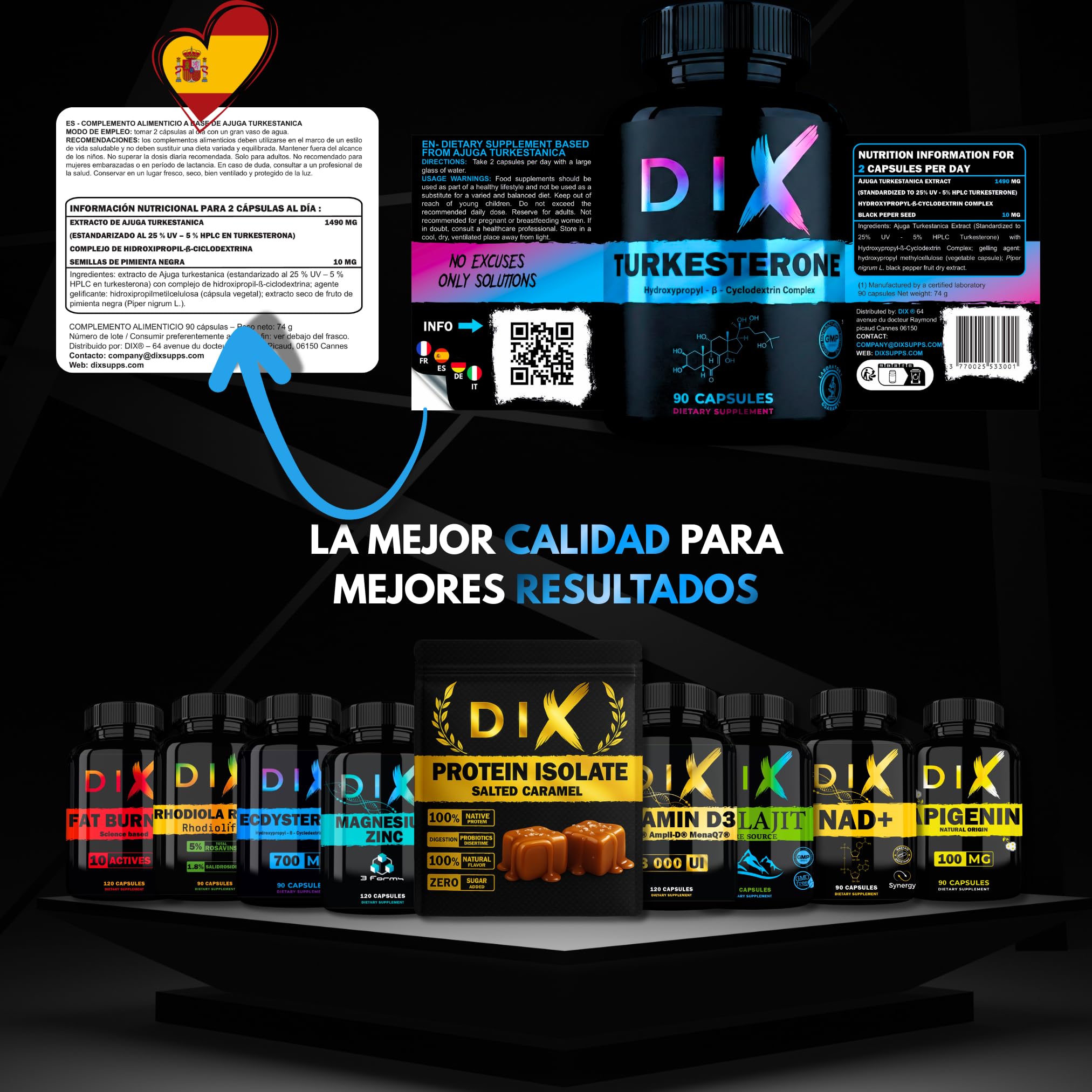 TURKESTERONE 1490MG 90 Cápsulas 25% Estandarizado Fórmula Avanzada Vegano Sin Gluten