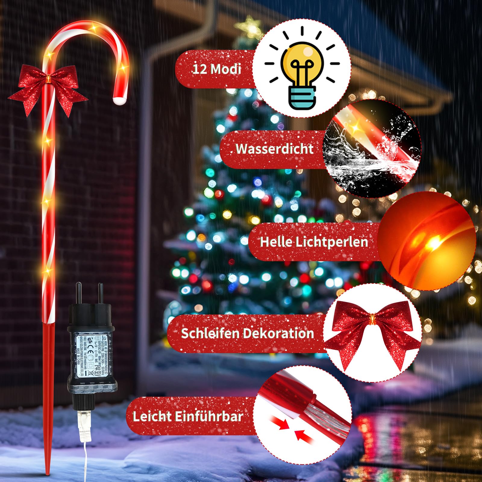 HELESIN Zuckerstangen Lichterkette Weihnachtsdeko Aussen 14 Stück, 12 Modi Timer Christbaumschmuck Zuckerstangen Beleuchtet Außen mit 84 LED, Wasserdicht Weihnachtsbeleuchtung Außen fur Garten Deko