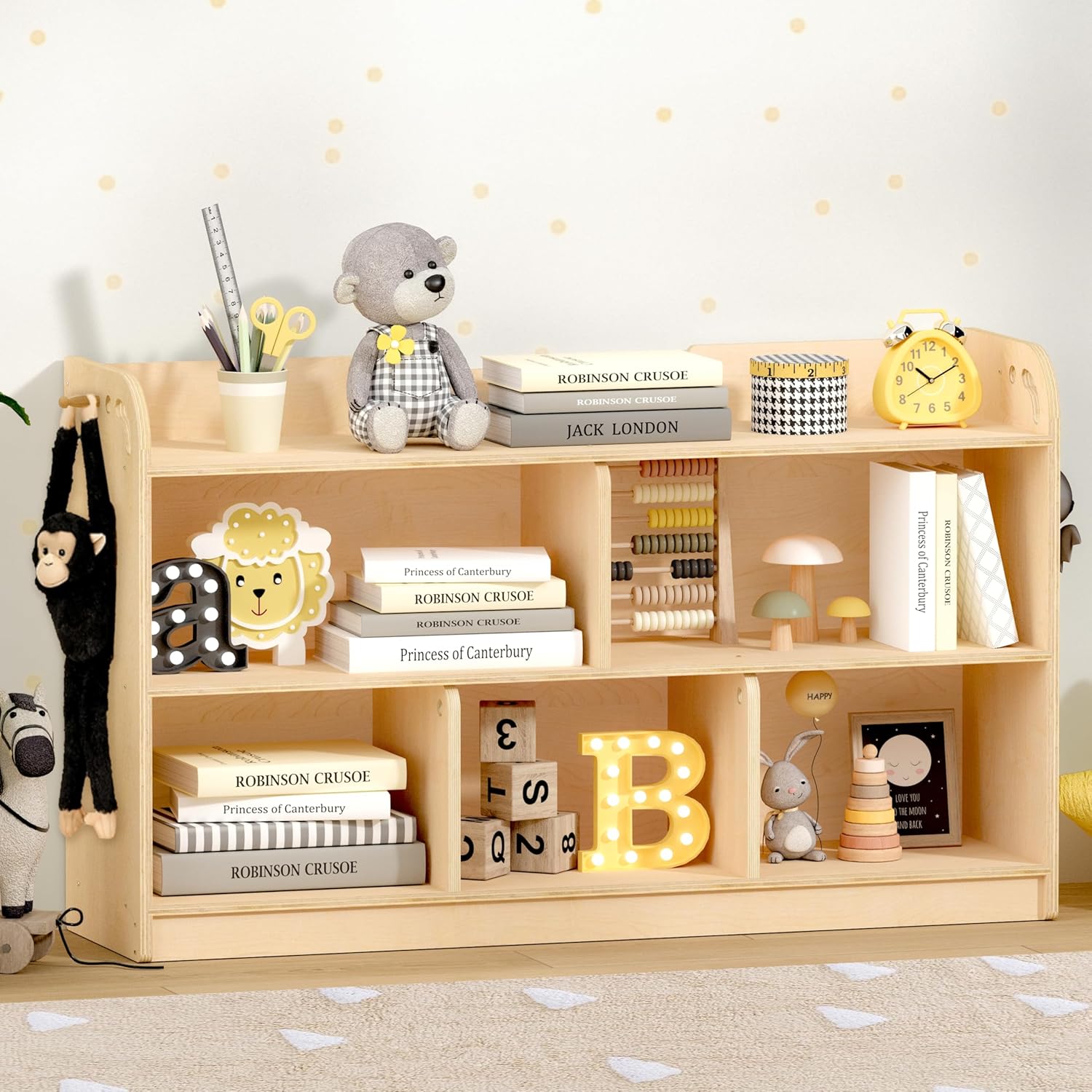 AMBIRD Wooden Kids Bookshelf, 5-Section Montessori Bookshelf, Toy Storage Organizer Cabinet, 2-Shelf Bookcase for Kids Room, Nursery, Classroom, Playroom, Living Room, Bedroom, Preschool