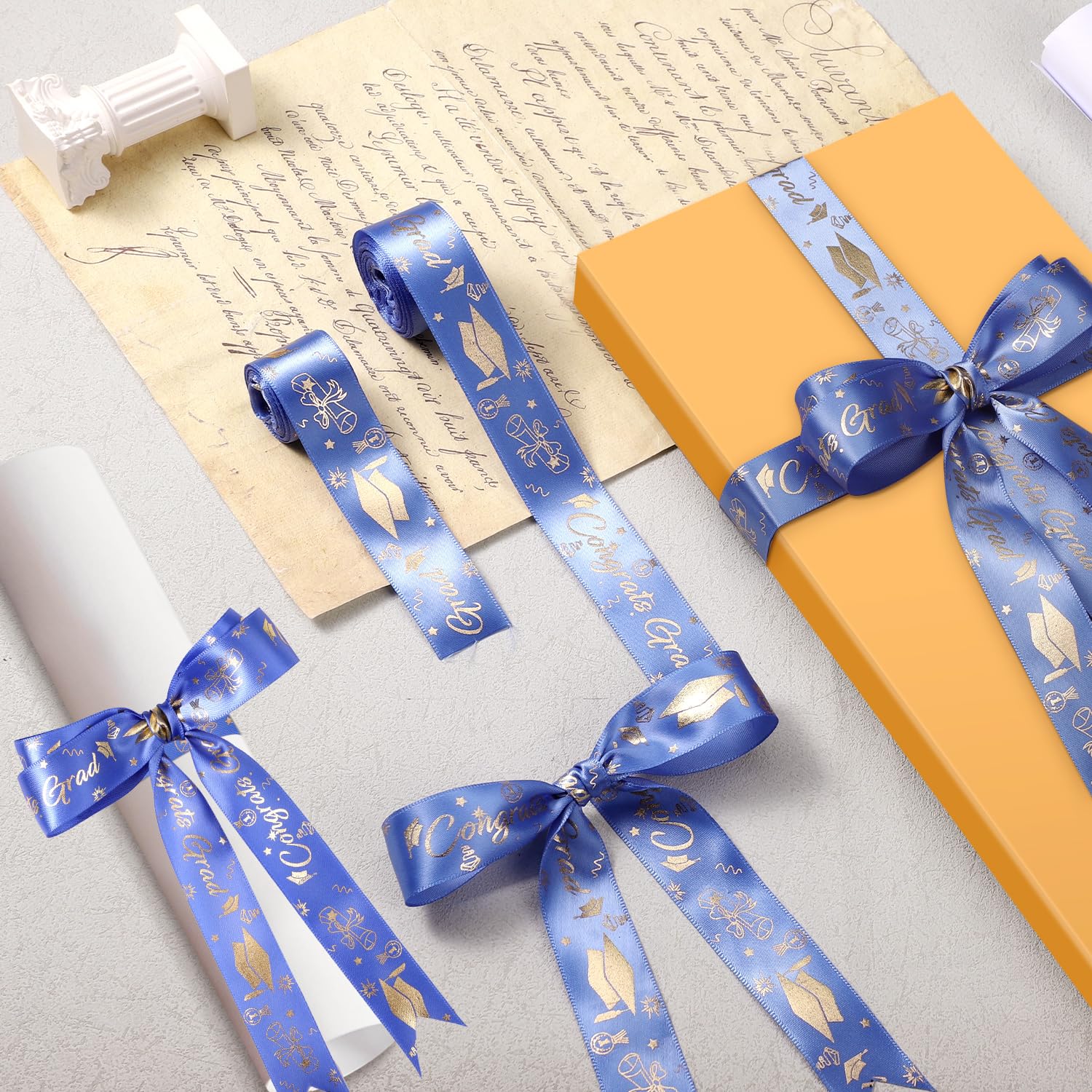 Lot De 4 Rouleaux De Ruban De Satin Pour Remise De Diplôme Classe De 2024 1,5 M Avec Lettre Dorée Pailletée Pour Emballage Cadeau, Décoration De Fête De Remise De Diplôme 2024