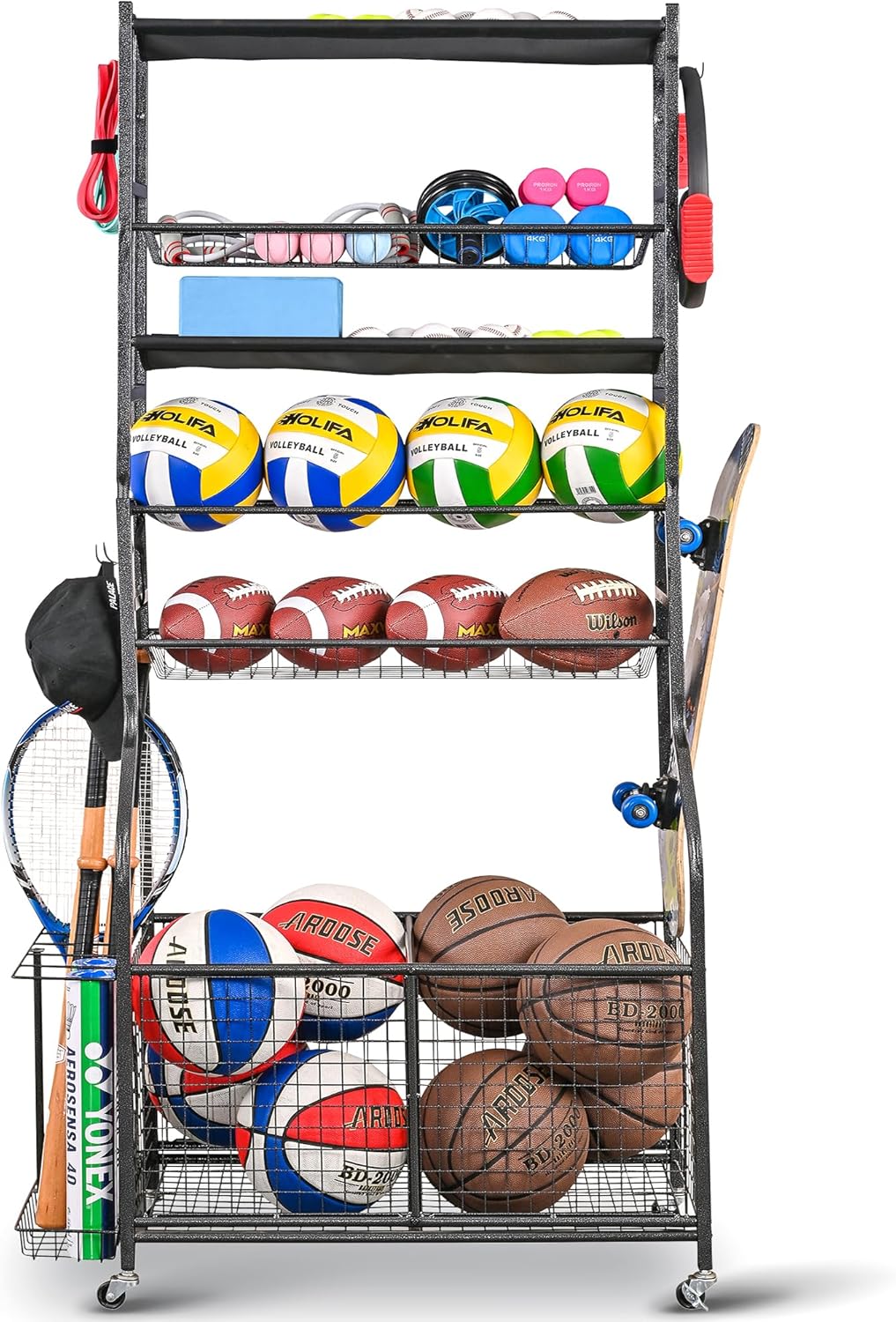 Rolling Sports Gear Organizer & Ball Storage Cart for Garage Use Rolling Sports Gear Organizer & Ball Storage Cart for Garage Use