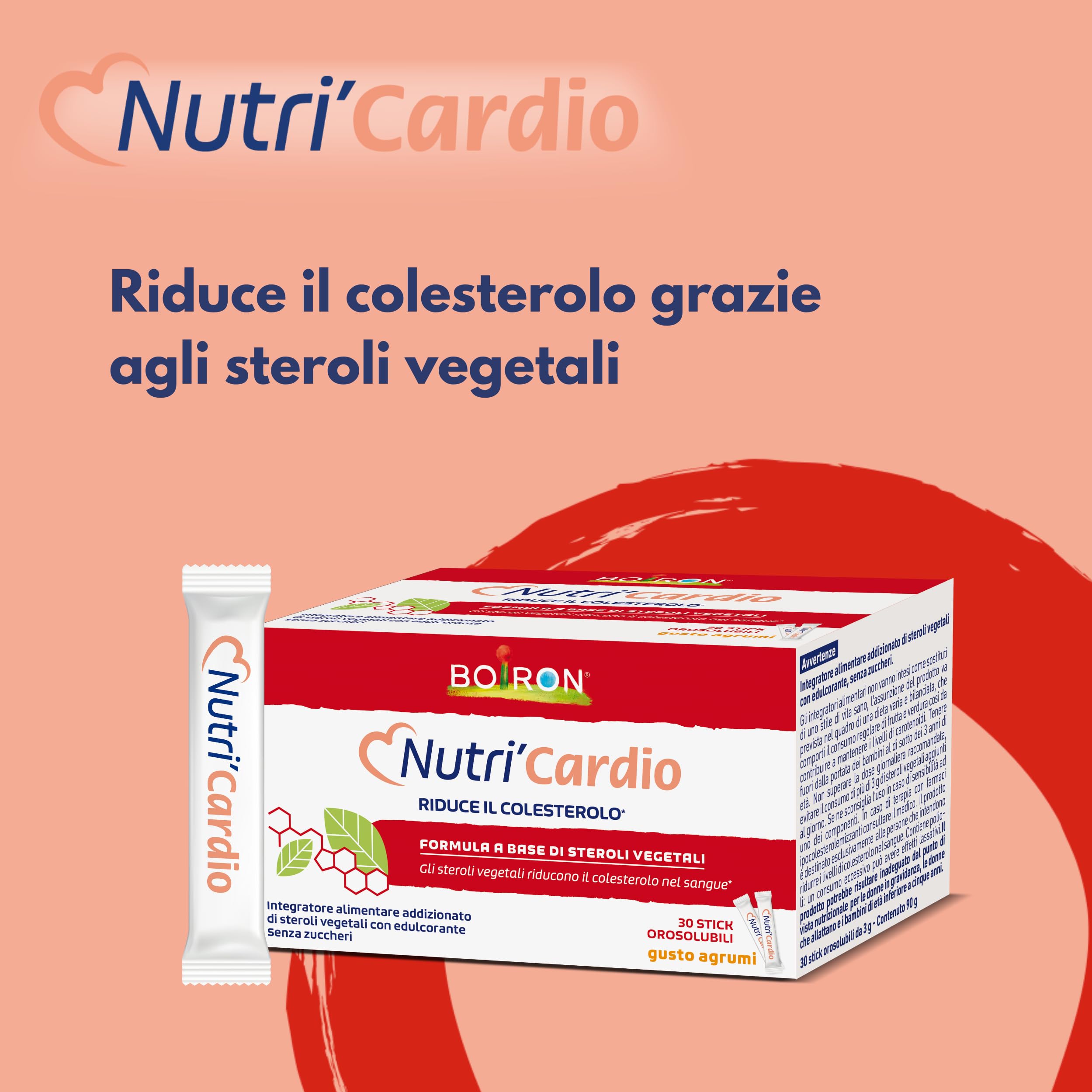 Nutri'Cardio - Integratore Alimentare con Steroli Vegetali o Fitosteroli che Riducono il Colesterolo nel Sangue, Gusto Agrumi, Senza Zuccheri, Senza Lattosio, Senza Glutine - 30 Stick orosolubili