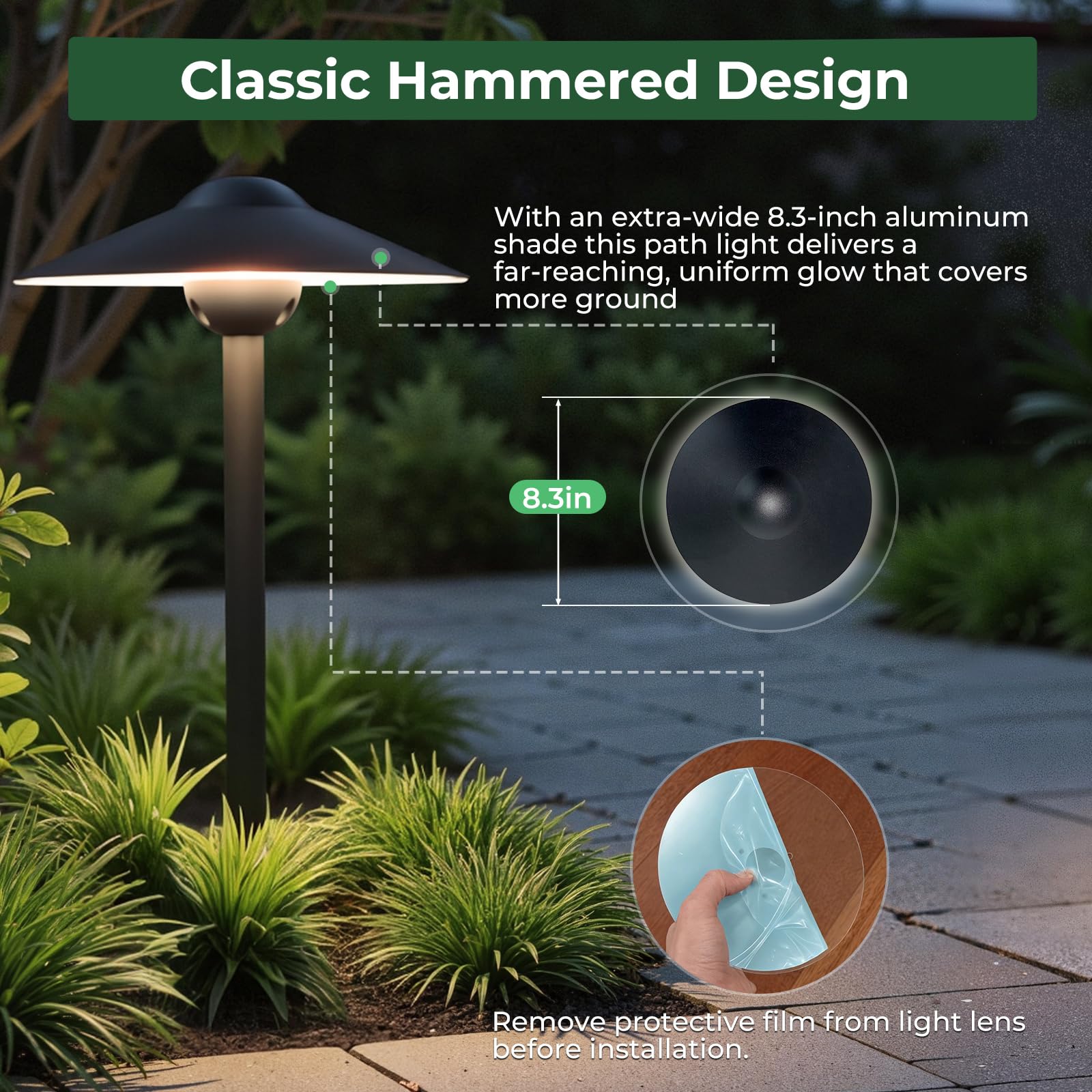 Gardencoin Niederspannungs-Wegeleuchten (21,6 cm Schirm, 54,8 cm hoch), 12 V LED-Landschaftsbeleuchtung für den Außenbereich, verdrahtet, Aluminium-Wegbeleuchtung mit 3 W, 2700 K, austauschbare