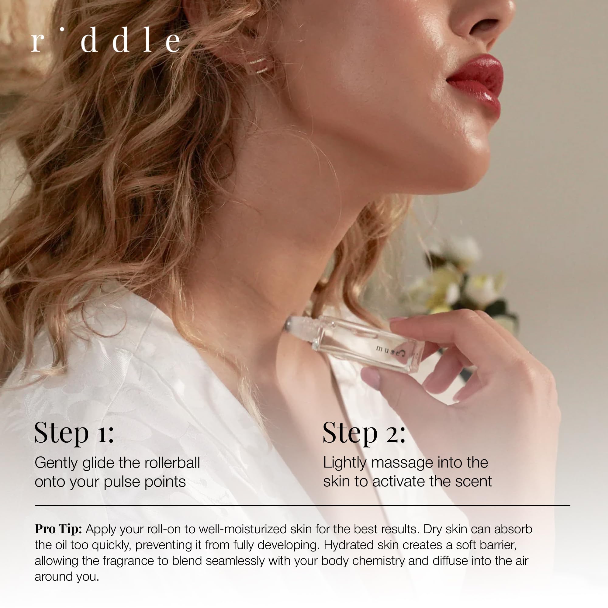 Riddle Oil Muse Roll On Fragrance Perfume - Fruity Citrus Floral Mini Rollerball Fragrances for Women - Coconut, Peony, Magnolia, Bergamot, Sandalwood, and Amber