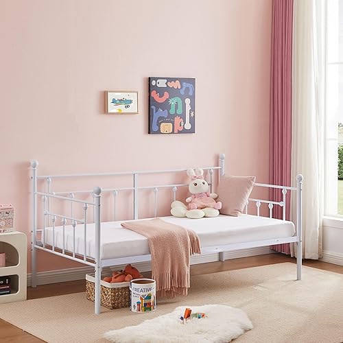 Miniatura 20 de VECELO Marco de sofá cama, cama de plataforma de metal tamaño individual con cabecero, listones de acero resistente soporte para sala de estar