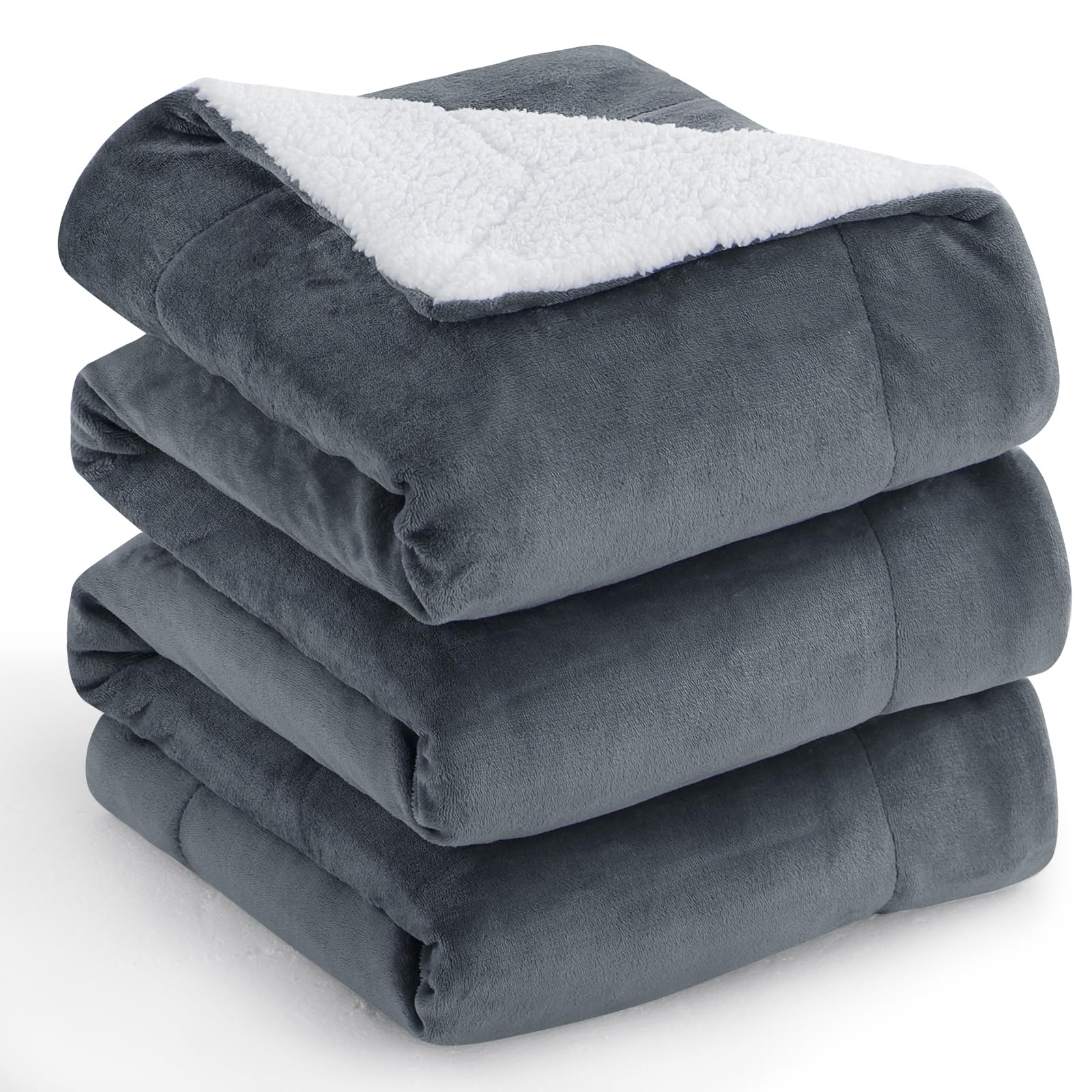 Aisbo Plaid Coperta Pile Matrimoniale - Coperta Calda Invernale per Divano e Grande Letto Matrimoniale 220x240 cm Pile di Flanella e Sherpa Morbida Grigia Scuro, Sherpa Blanket for Sofa and Couch