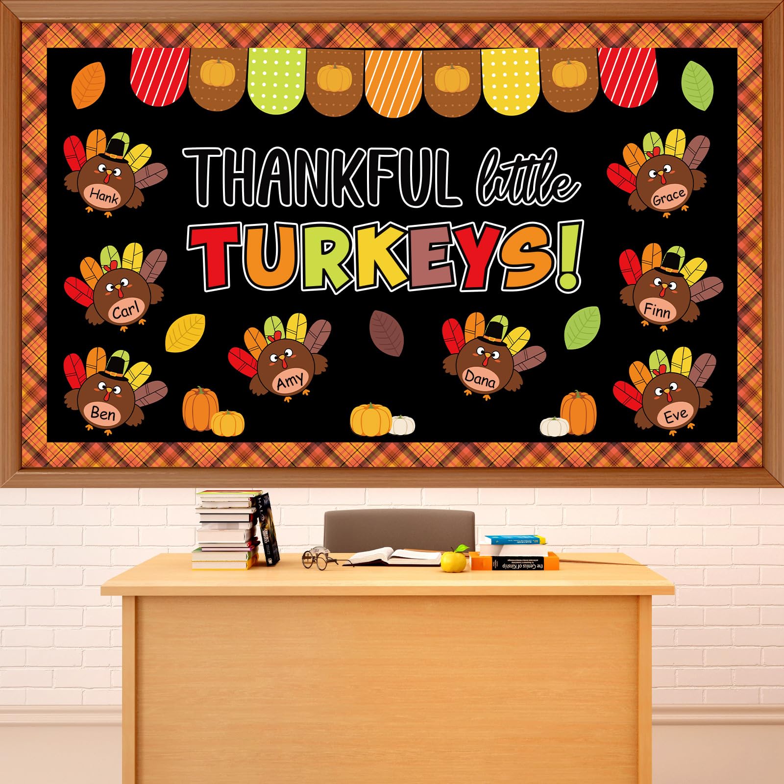 Fall Leaf Pumpkin Bulletin Board Set Thanksgiving Little Turkeys Classroom Decoration Fall Leaves Pumpkin Thankful Fat Turkey Cutouts for Autumn Thanksgiving Home School Chalkboard Wall Door Supplies